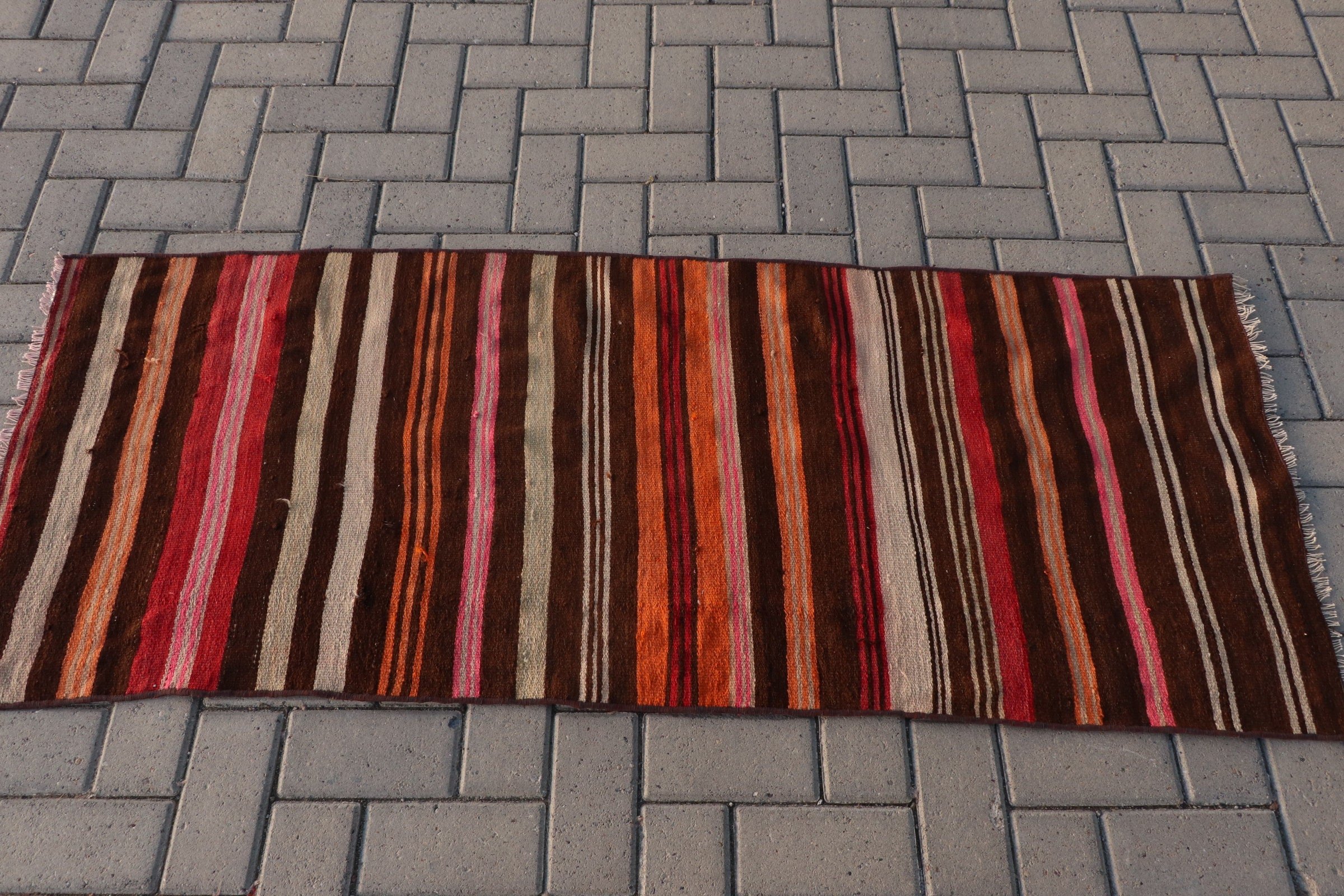 Turkish Rug, Kitchen Rug, 2.2x5.5 ft Runner Rug, Rugs for Corridor, Stair Rug, Brown Oushak Rug, Cool Rug, Vintage Rug, Kilim, Eclectic Rug