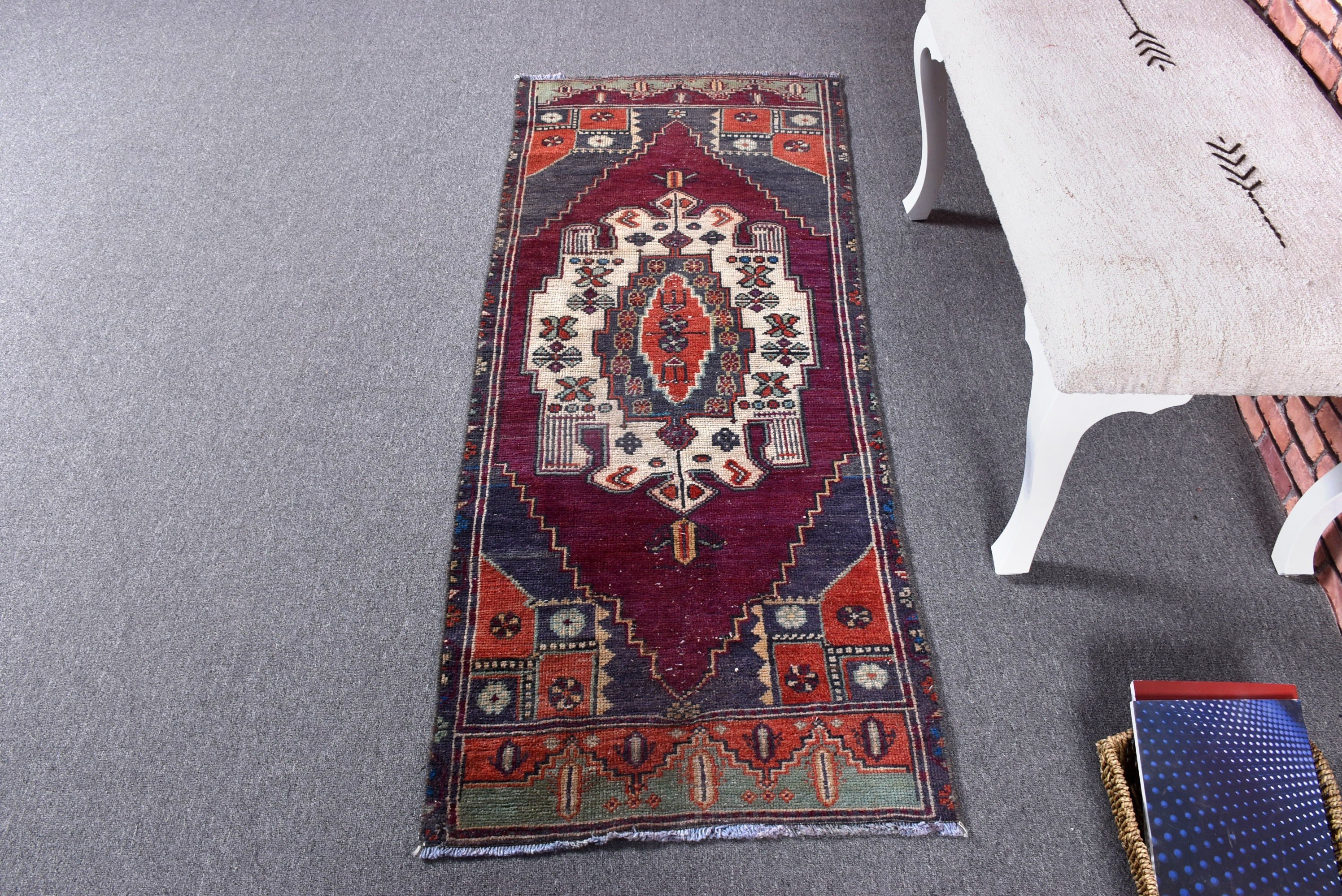 Türk Halısı, 2.1x5.6 ft Yolluk Halıları, Kabile Halısı, Merdiven Halıları, Modern Halılar, Mor Geometrik Halı, Vintage Halılar, Mutfak Halıları