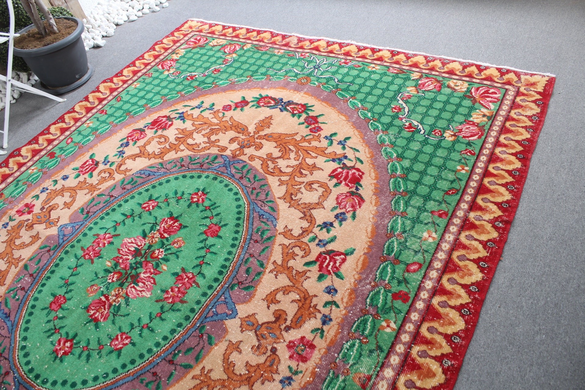 Vintage Rug, Living Room Rug, Moroccan Rug, Floor Rugs, Saloon Rug, Green Moroccan Rug, 7.3x10.7 ft Oversize Rug, Turkish Rug, Pastel Rugs