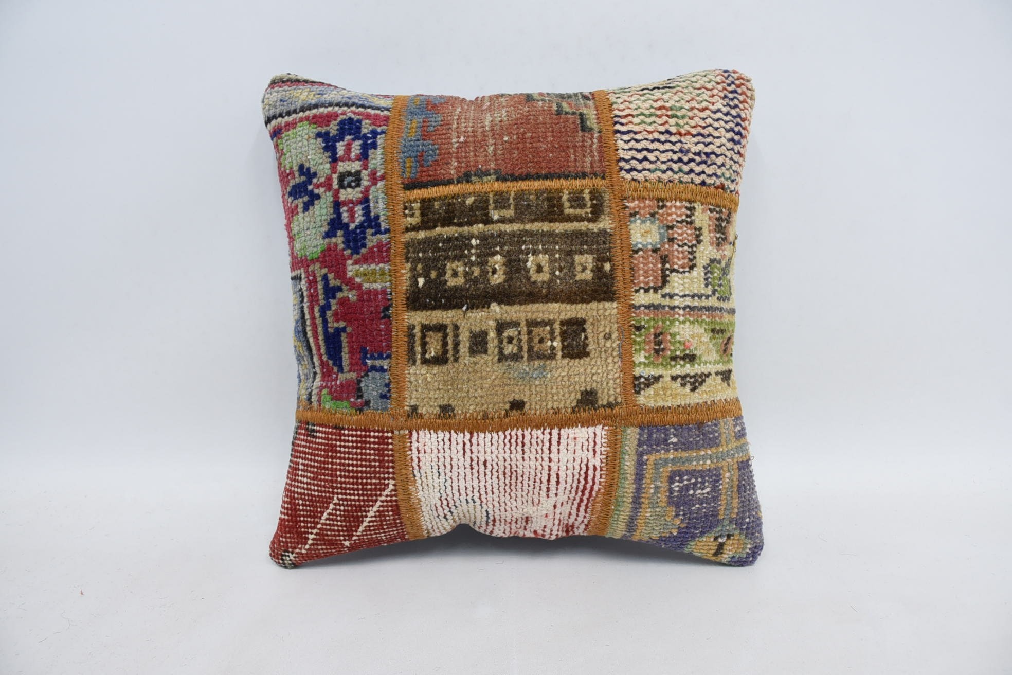 Southwestern Cushion Case, Kilim Cushion Sham, Interior Designer Pillow, Vintage Kilim Throw Pillow, 16"x16" Red Cushion Cover