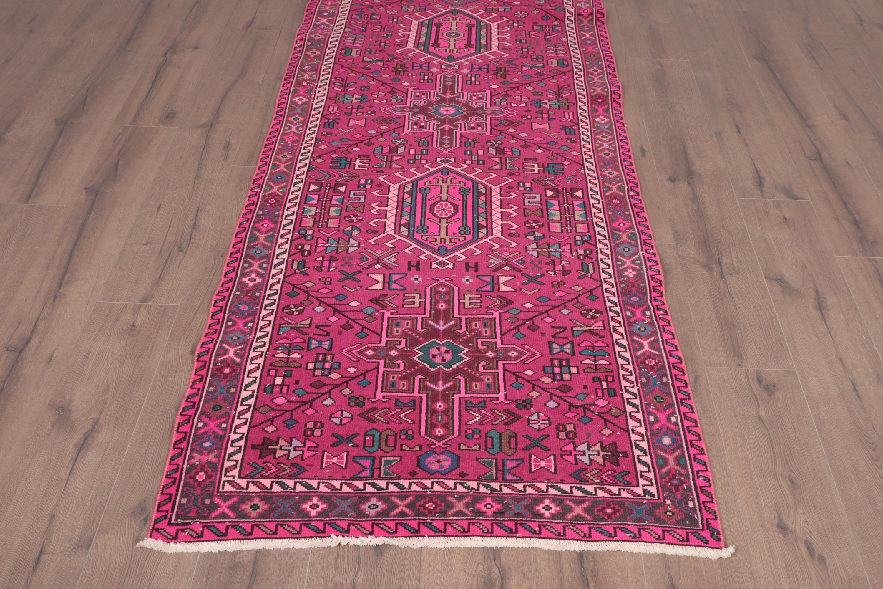 3.3x12.5 ft Runner Rug, Boho Rug, Long Runner Rugs, Pink Moroccan Rugs, Corridor Rug, Turkish Rugs, Antique Rug, Vintage Rug, Bedroom Rugs