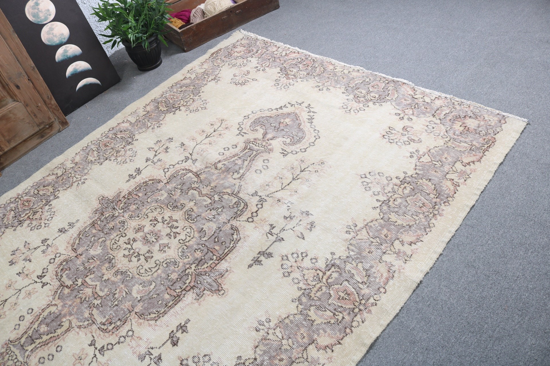 Bej 5.8x8.6 ft Büyük Halılar, Organik Halılar, Büyük Boho Halıları, Türk Halısı, Yatak Odası Halıları, Vintage Halılar, Boho Halıları, Salon Halısı