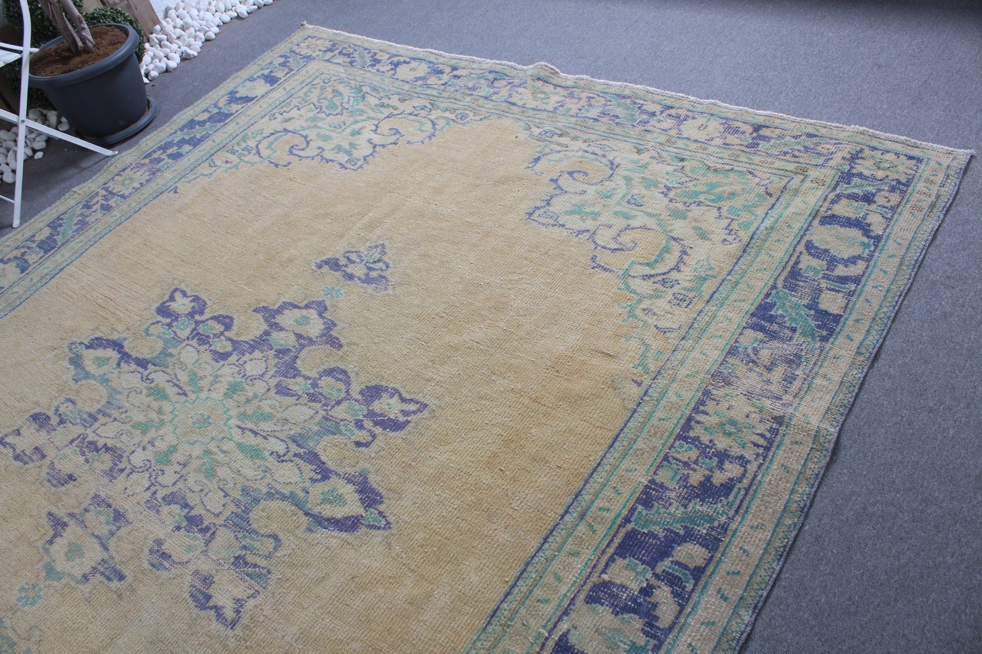 Fas Halısı, Vintage Halı, Bej Oushak Halısı, Oturma Odası Halısı, Yemek Odası Halısı, Yer Halıları, 8.2x10.5 ft Büyük Boy Halı, Türk Halısı, Havalı Halılar