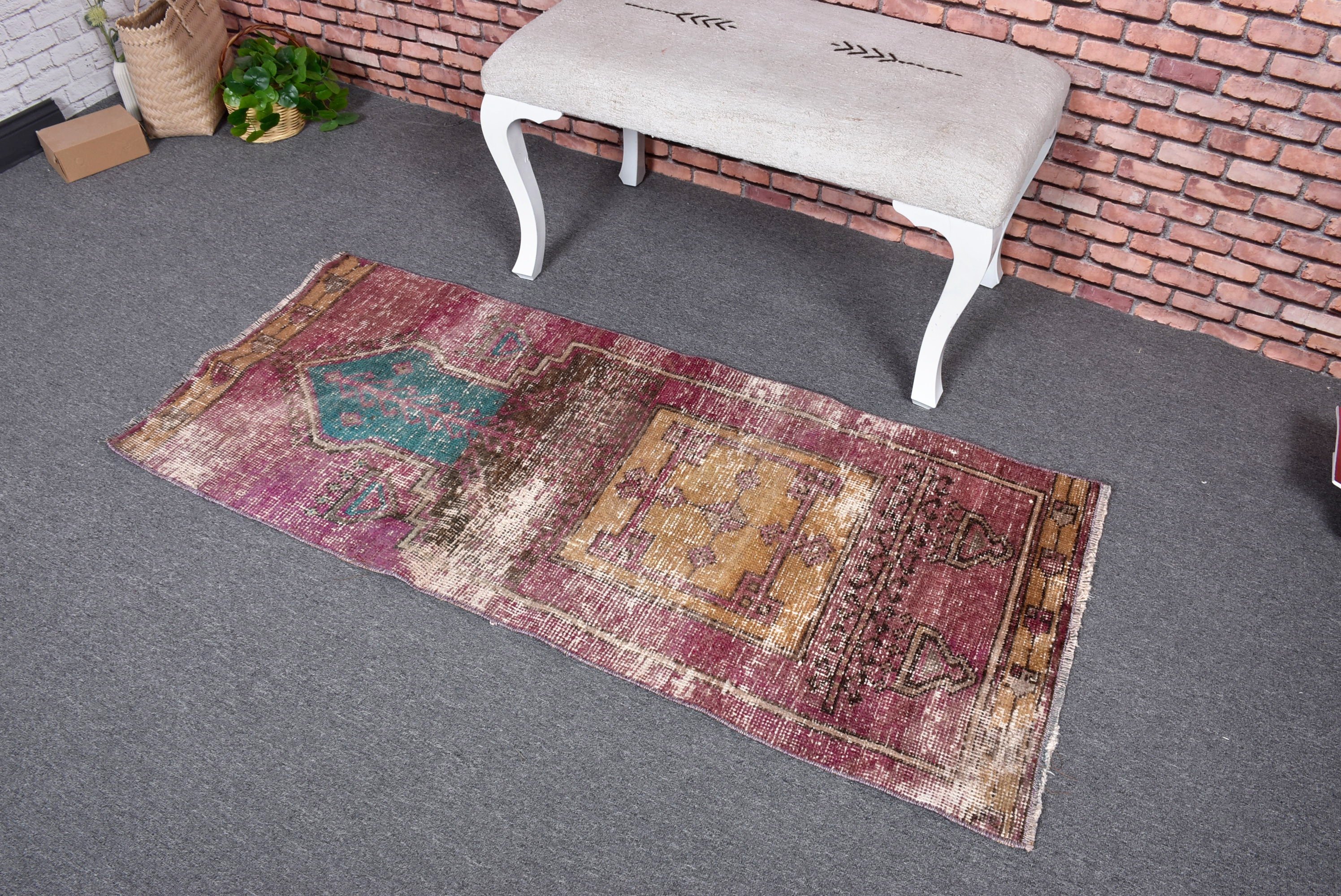 Küçük Vintage Halılar, Araba Paspas Halısı, Açıklama Halıları, Türk Halıları, El Dokuma Halı, Vintage Halılar, Mor Boho Halılar, 2,2x5 ft Küçük Halılar