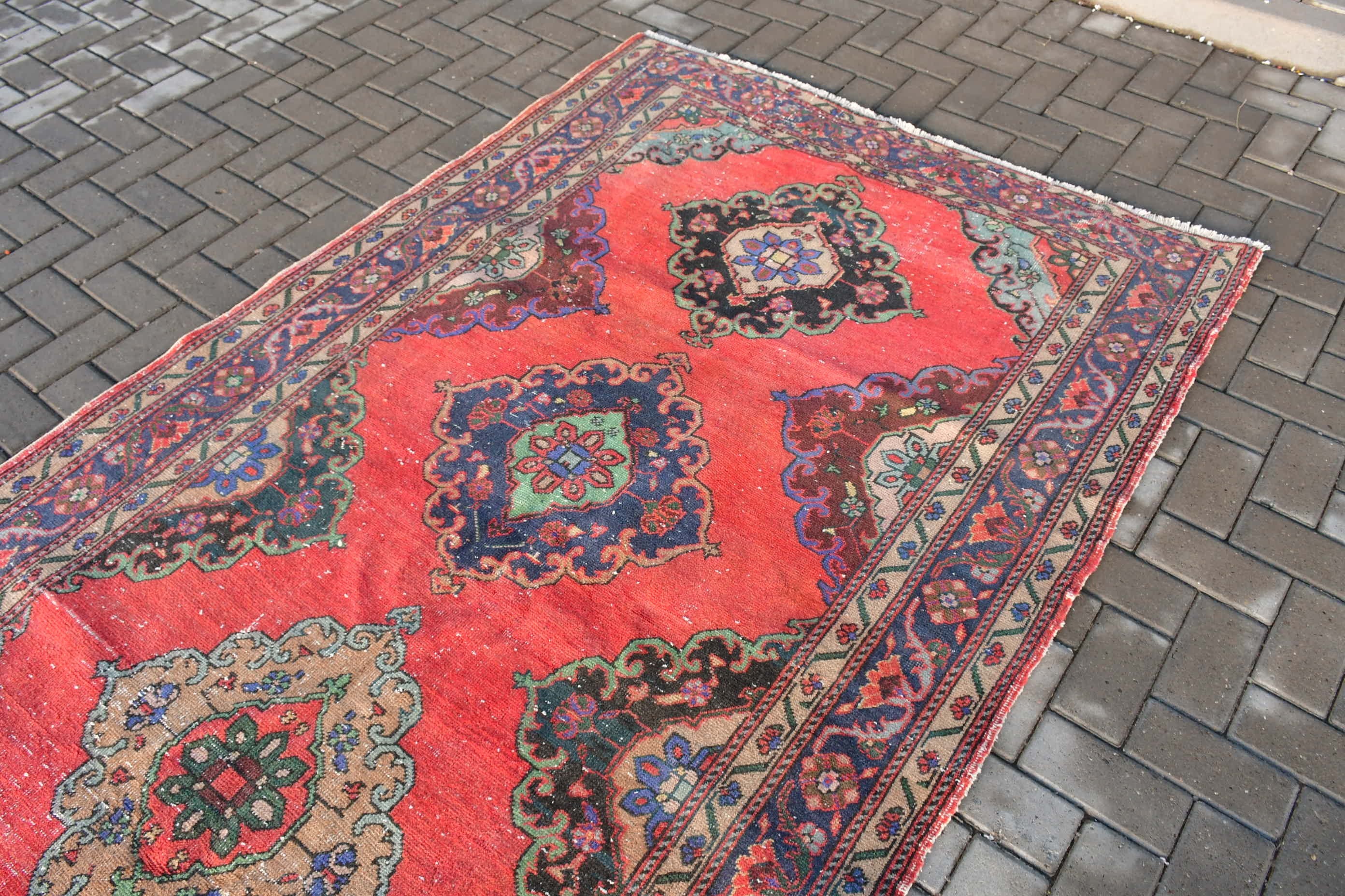 Kitchen Rug, Oriental Rug, Salon Rug, Vintage Rugs, Red Oriental Rugs, Rugs for Salon, Dining Room Rug, 4.9x9.2 ft Large Rug, Turkish Rug