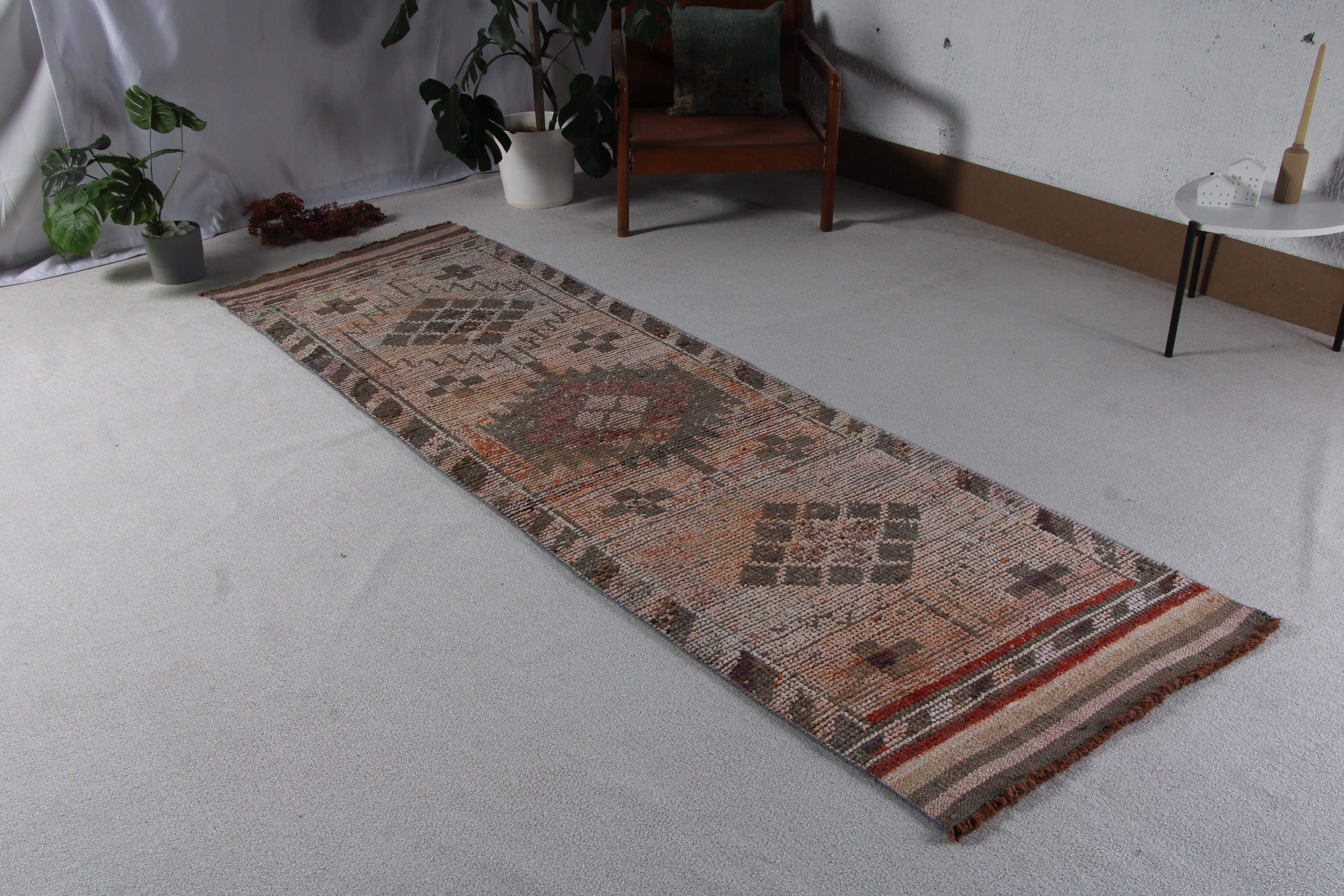 Yün Halılar, Kahverengi Oushak Halı, 2,9x9,3 ft Koşucu Halısı, Koridor Halısı, Merdiven Halıları, Dış Mekan Halıları, Vintage Halılar, Türk Halıları