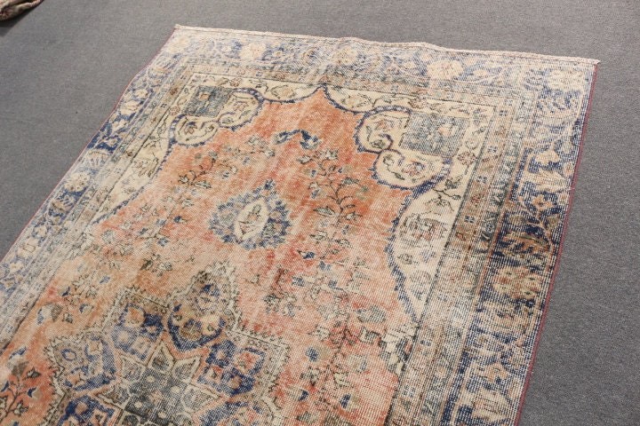 6.1x9.4 ft Büyük Halı, Salon Halıları, Etnik Halı, Yemek Odası Halısı, Vintage Halı, Yatak Odası Halısı, Turuncu Fas Halısı, Türk Halıları, Havalı Halılar