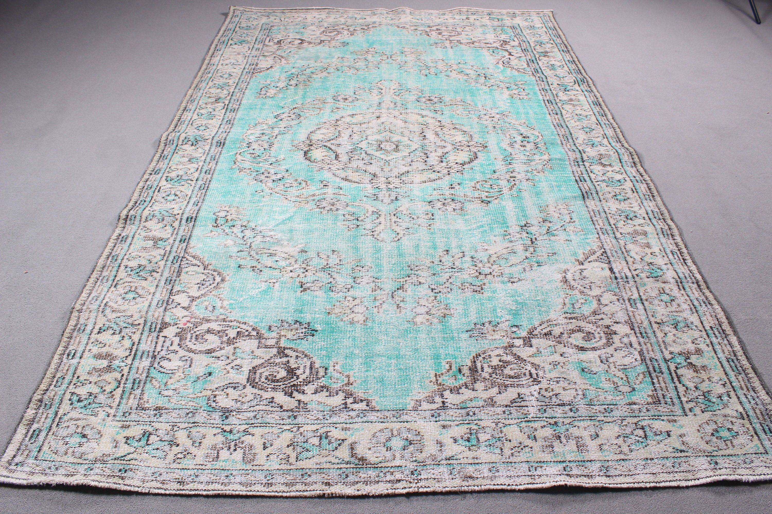 6.3x9.6 ft Large Rugs, Moroccan Rug, Vintage Rugs, Turkish Rug, Wool Rugs, Large Oushak Rug, Large Vintage Rugs, Green Statement Rug