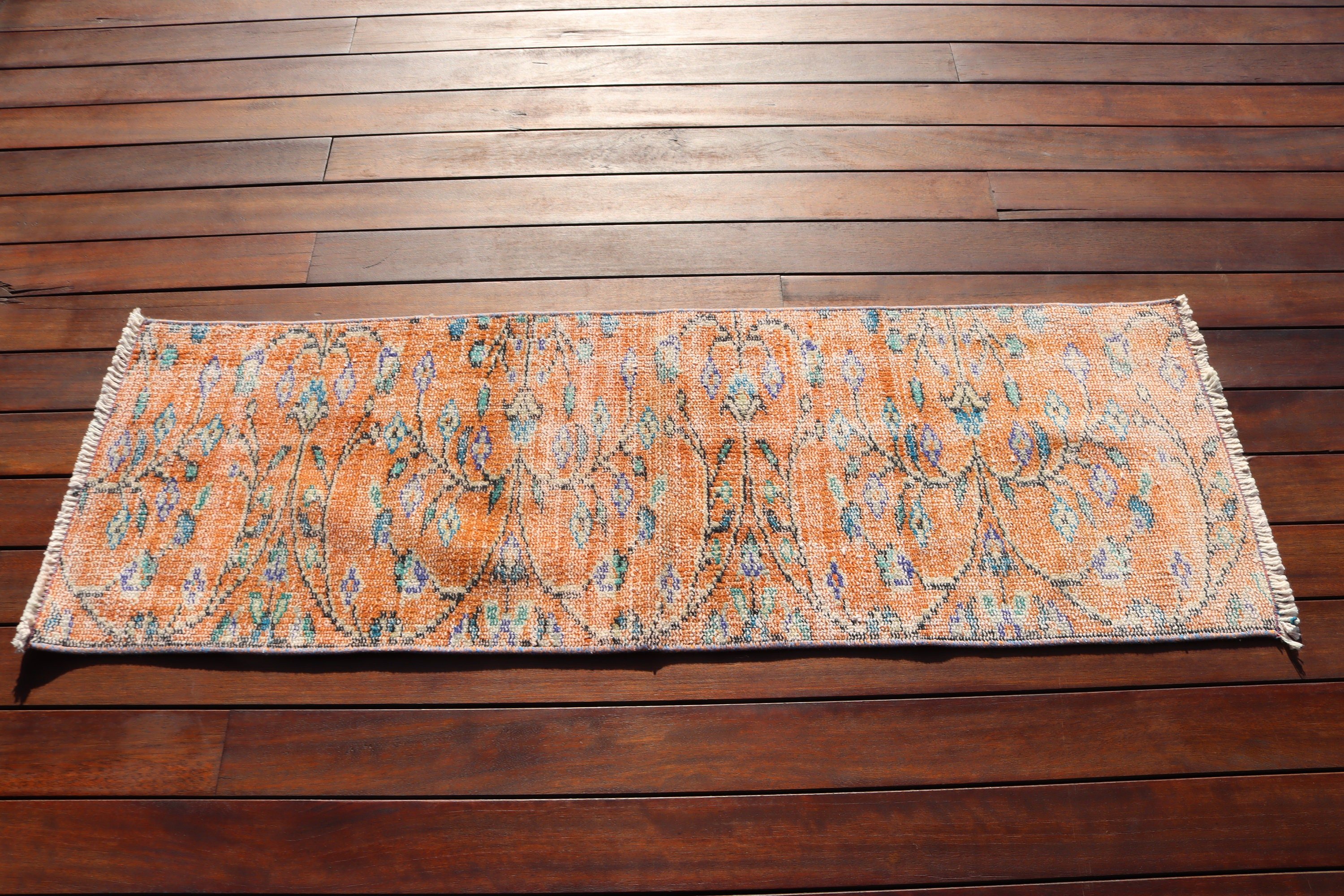 Çocuk Halıları, Yün Halılar, Vintage Halılar, Küçük Vintage Halılar, Turuncu Mutfak Halısı, Bohem Halı, Lüks Halılar, Türk Halısı, 1,5x4,3 ft Küçük Halı