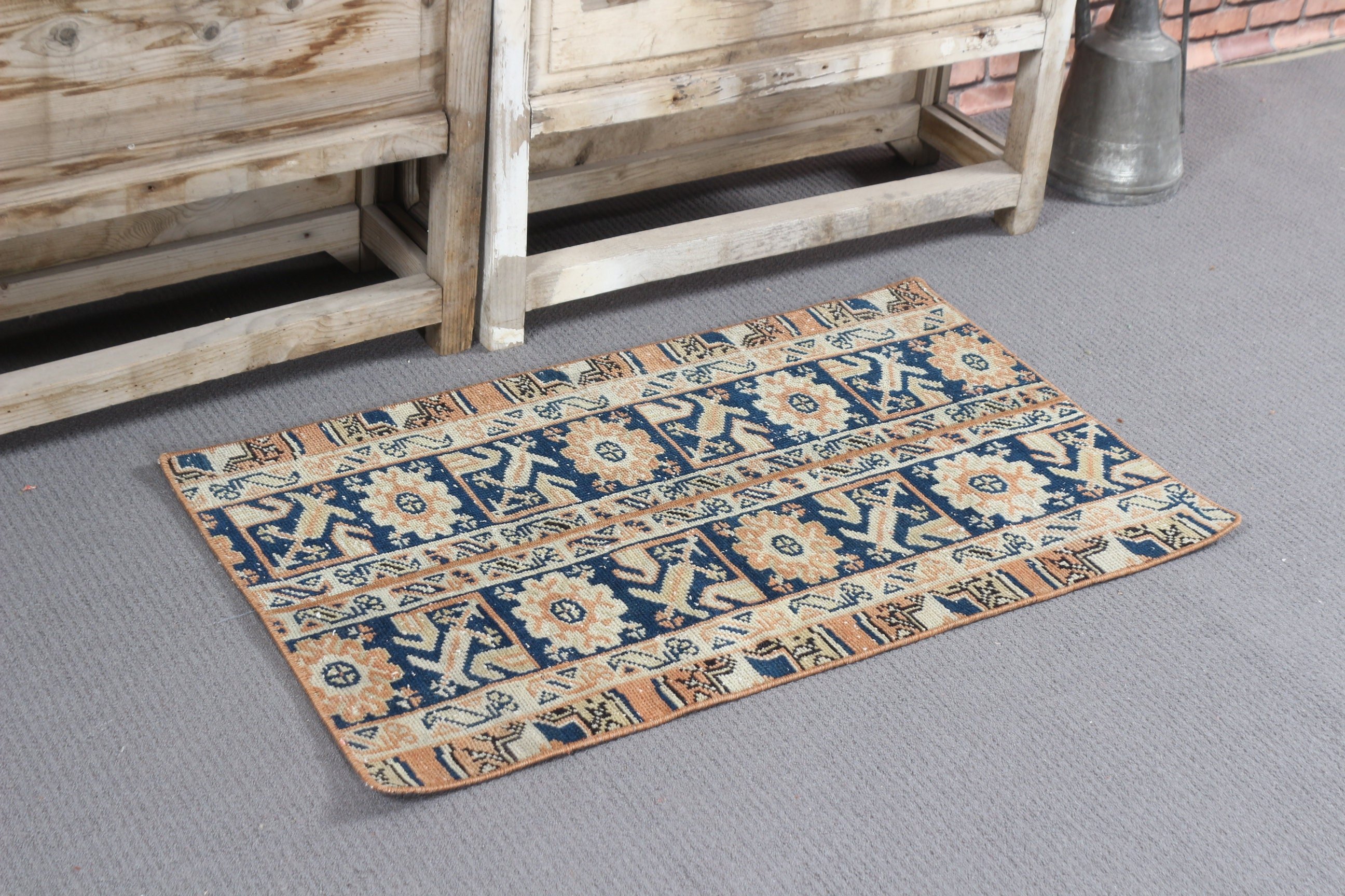 Turkish Rug, Bedroom Rug, Rugs for Kitchen, 2x3.2 ft Small Rug, Moroccan Rugs, Kitchen Rugs, Brown Oushak Rug, Entry Rug, Vintage Rug