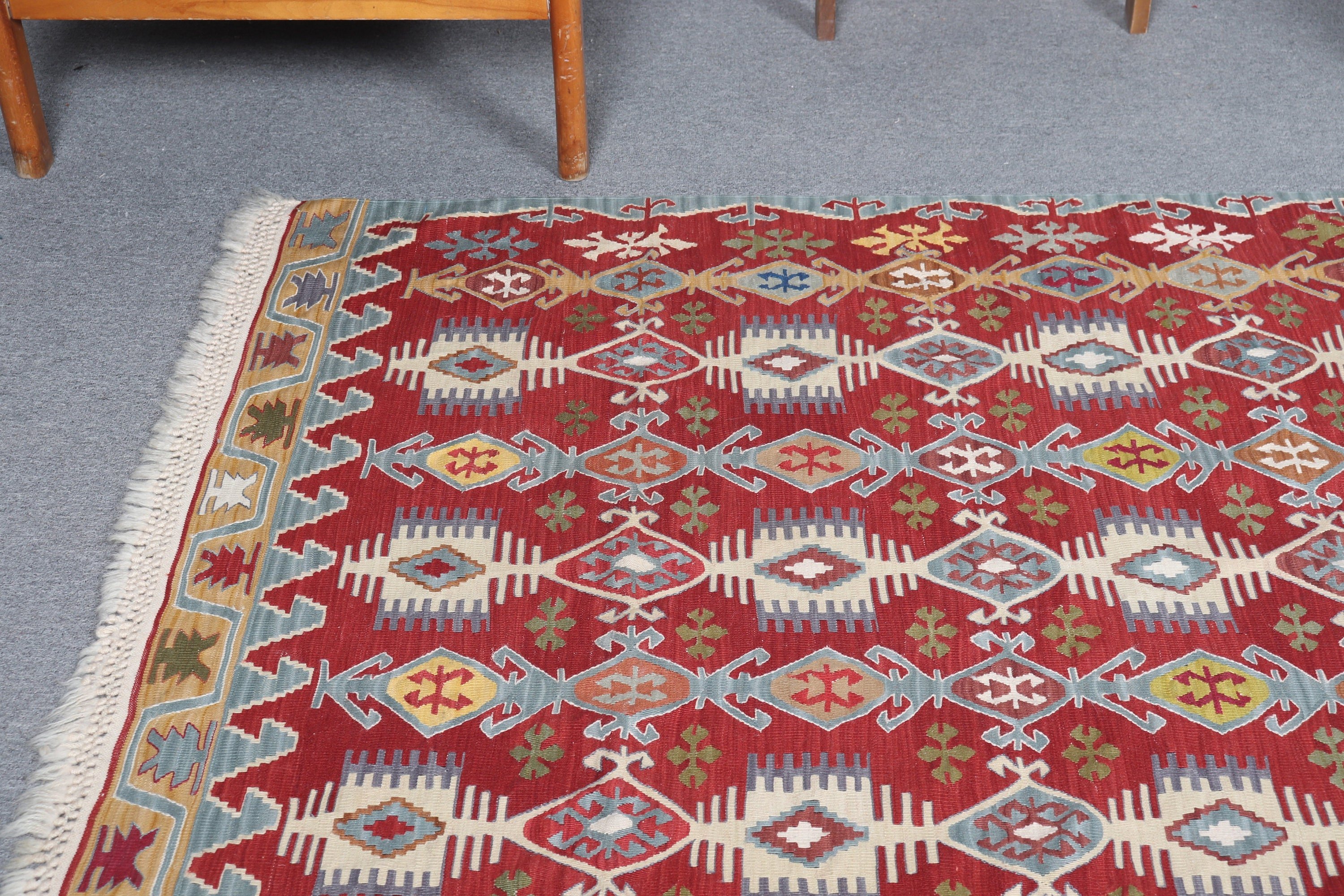 Nursery Rug, Kilim, Vintage Rugs, Red  4x5.8 ft Accent Rugs, Muted Rugs, Turkish Rugs, Anatolian Rug, Bedroom Rugs, Floor Rug