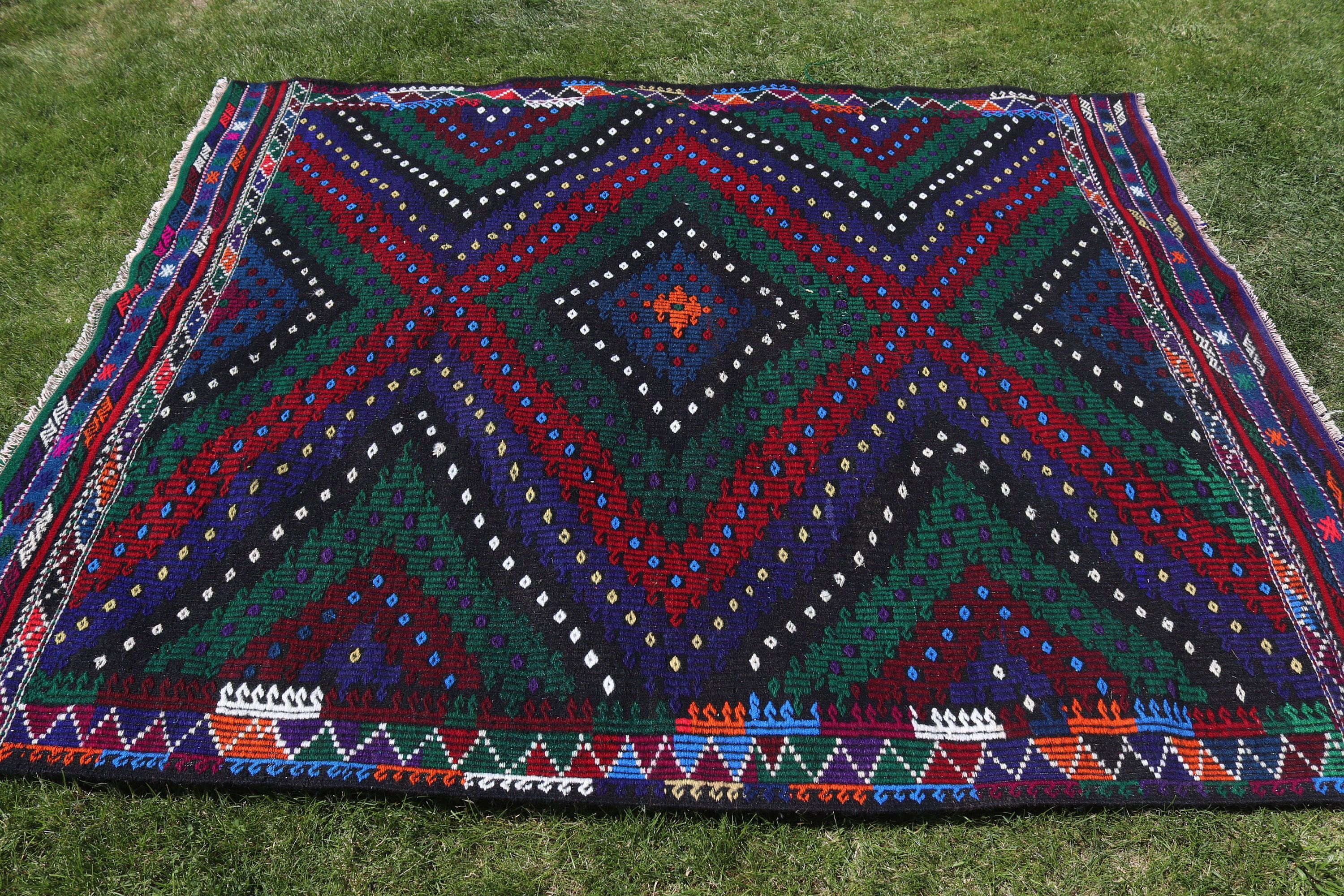 Vintage Halı, Kilim, Kırmızı 5.7x6.9 ft Alan Halıları, Modern Halı, Yemek Odası Halısı, Oturma Odası Halıları, Yer Halısı, Türk Halıları