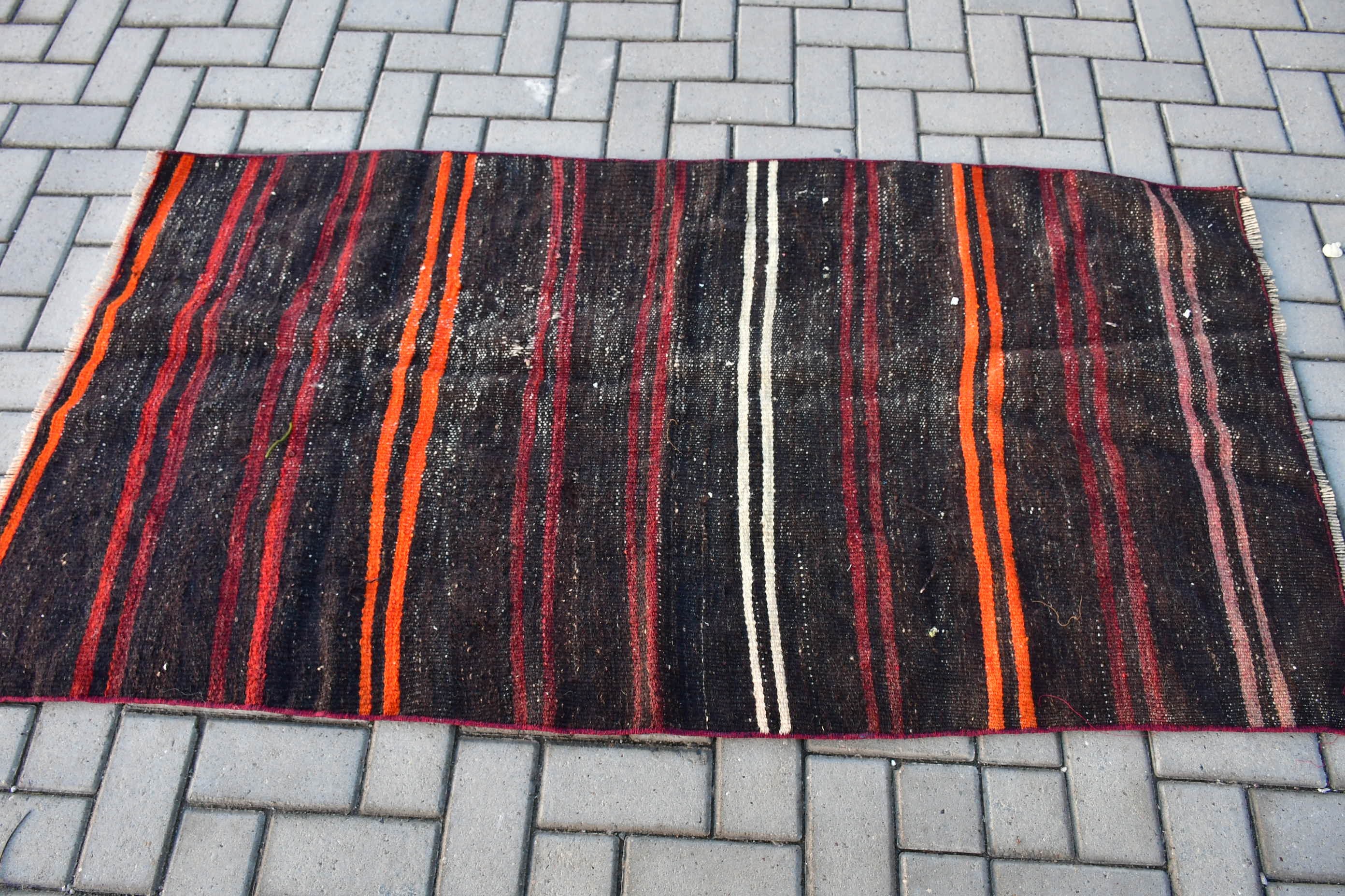 Kilim, Antika Halı, Vintage Halı, Kahverengi Yün Halılar, Giriş Halıları, Giriş Halısı, 3x5.7 ft Accent Halı, Türk Halısı, Göçebe Halısı, Mutfak Halıları