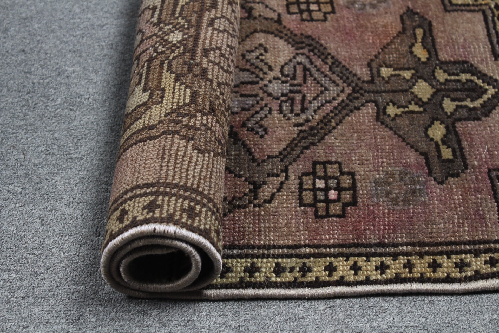 Car Mat Rug, Vintage Rug, 1.5x2.8 ft Small Rugs, Brown Oriental Rug, Rugs for Kitchen, Turkish Rug, Wool Rug, Entry Rug