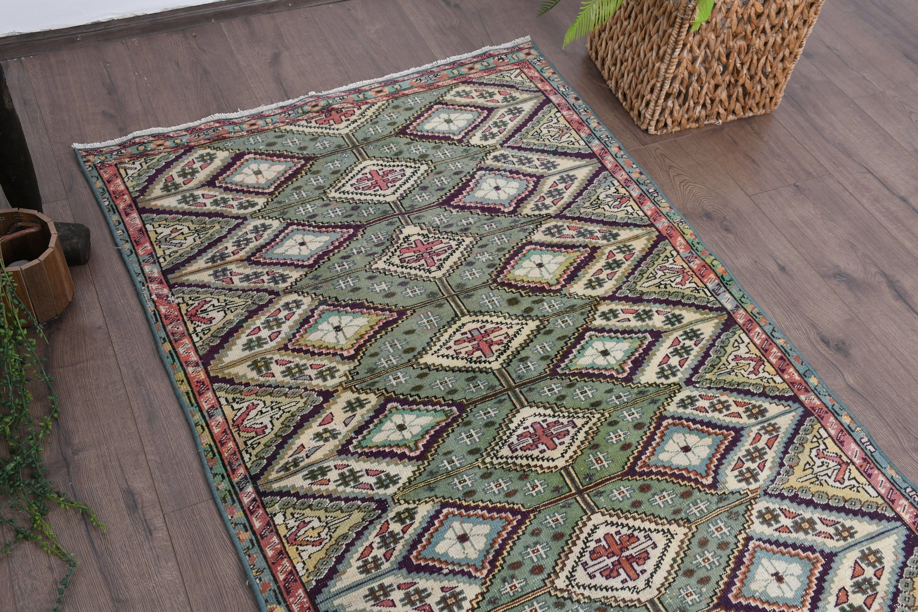 Nursery Rugs, Rugs for Nursery, Kitchen Rug, 3x6.5 ft Accent Rug, Green Cool Rugs, Cool Rug, Entry Rugs, Art Rug, Vintage Rugs, Turkish Rug