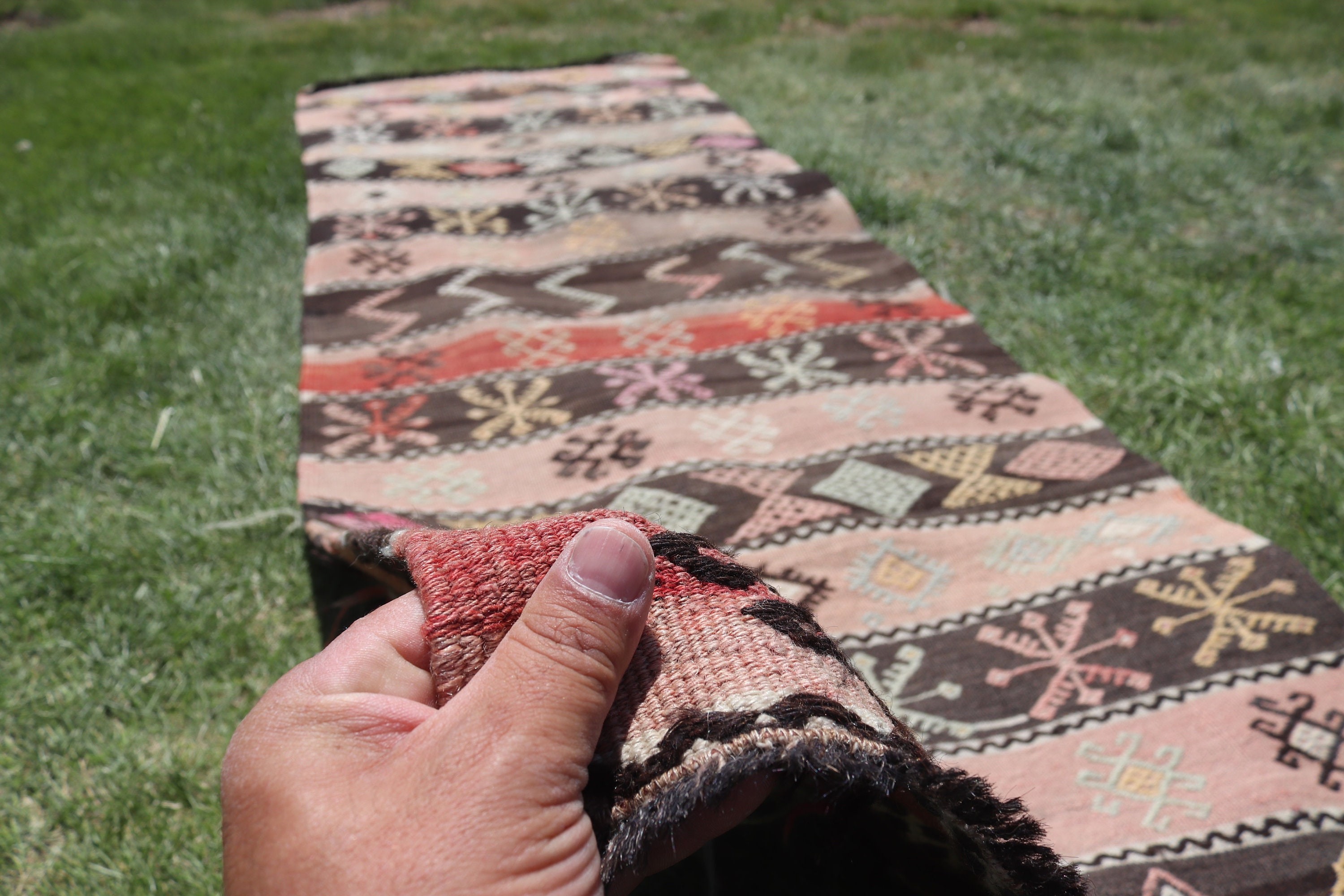 Pembe Mutfak Halıları, Yer Halıları, Türk Halısı, Kilim, Koridor Halısı, Vintage Halılar, Koridor Halıları, Yatak Odası Halıları, 2.6x7.9 ft Yolluk Halıları