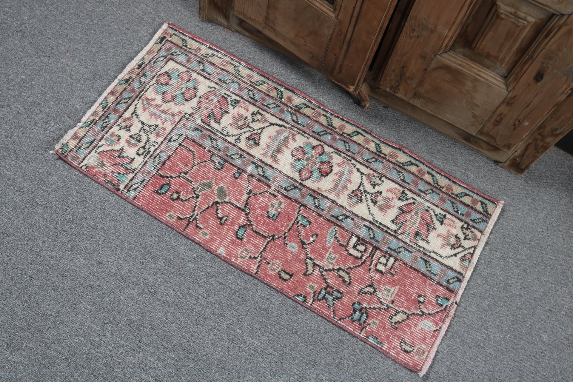 Turkish Rug, Kitchen Rugs, Vintage Rug, Oriental Rugs, Outdoor Rugs, Bedroom Rug, Red  1.4x2.9 ft Small Rugs, Moroccan Rug