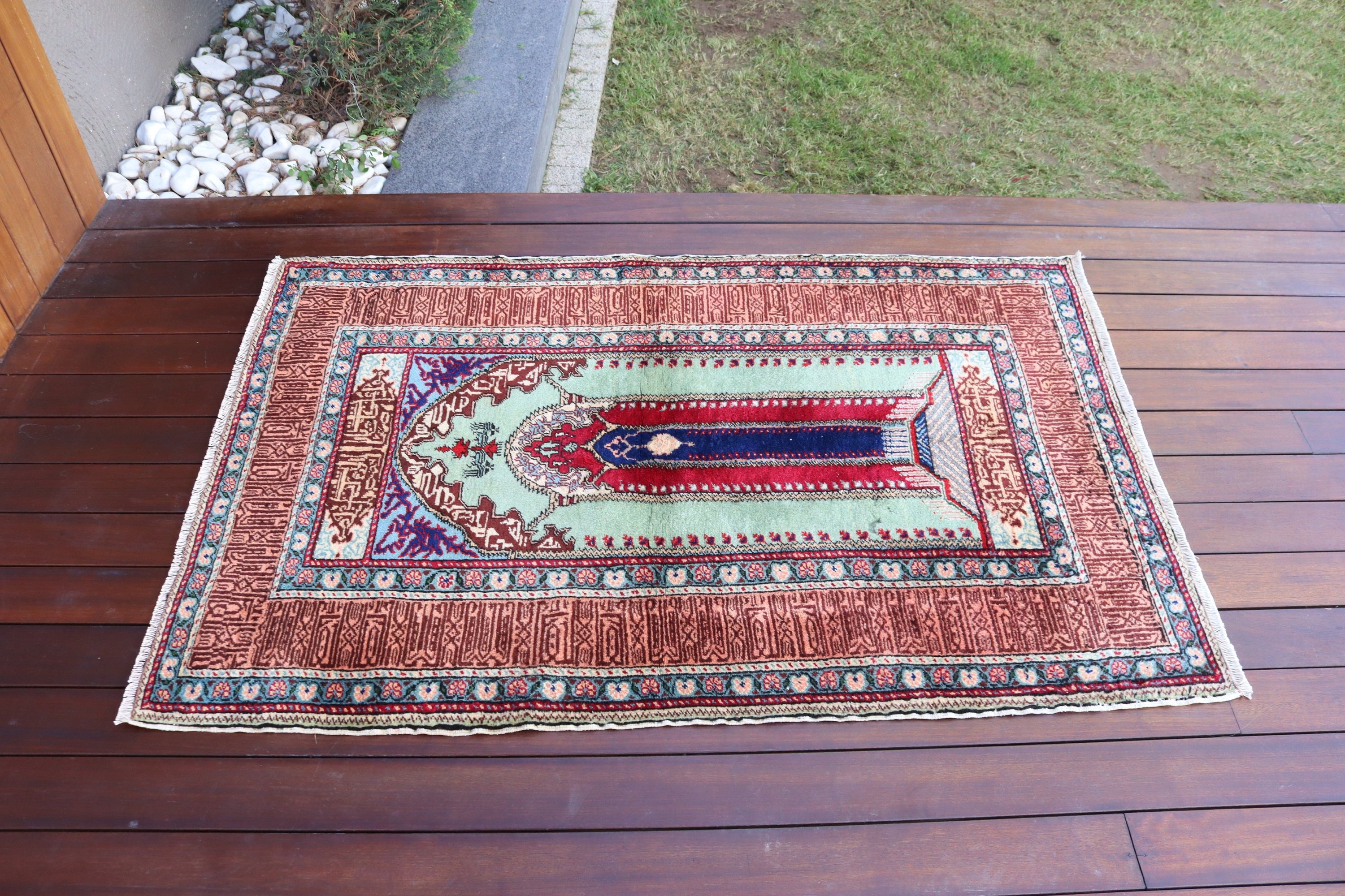 Geometrik Halılar, Banyo Halıları, Ev Dekorasyonu Halıları, Küçük Vintage Halılar, 3x4.6 ft Küçük Halılar, Yeşil Geometrik Halılar, Vintage Halı, Türk Halısı