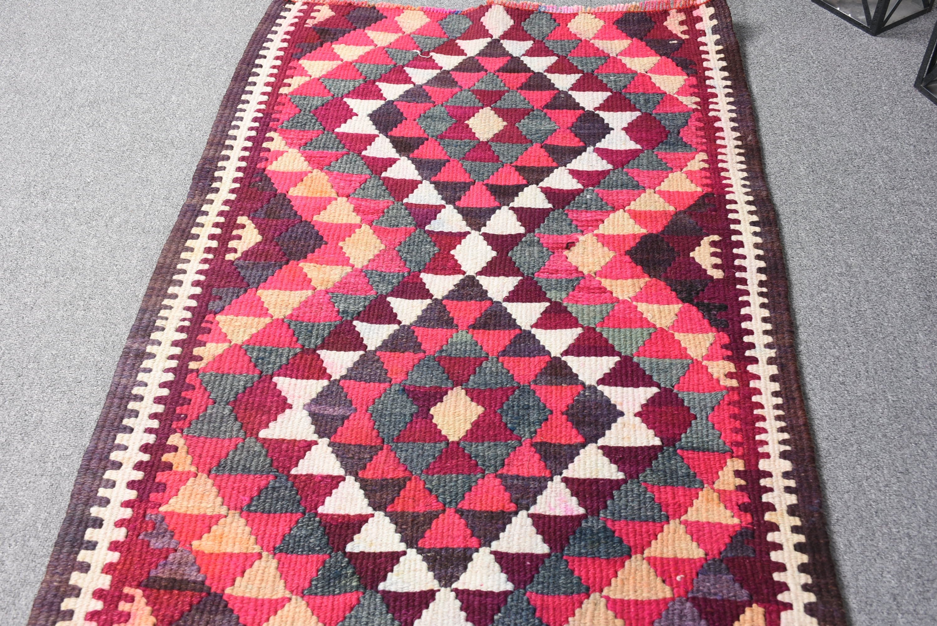Pink Moroccan Rug, Turkish Rug, 2.4x11.9 ft Runner Rugs, Retro Rugs, Stair Rug, Rugs for Corridor, Vintage Rugs, Wool Rug, Floor Rug