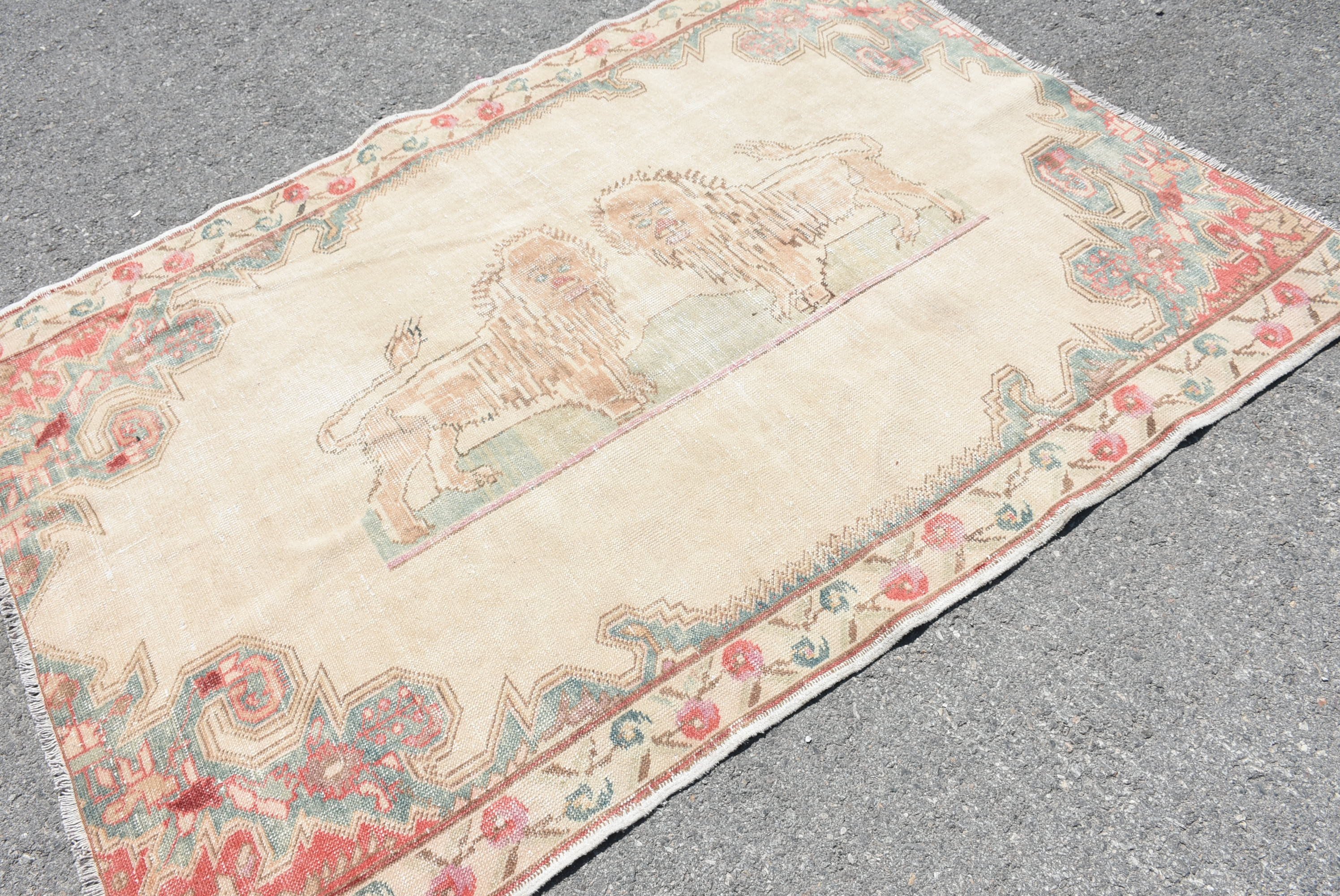 Turkish Rug, Dining Room Rugs, Beige Moroccan Rug, 4.6x6.6 ft Area Rug, Anatolian Rug, Vintage Rug, Floor Rug, Pale Rug, Antique Rug