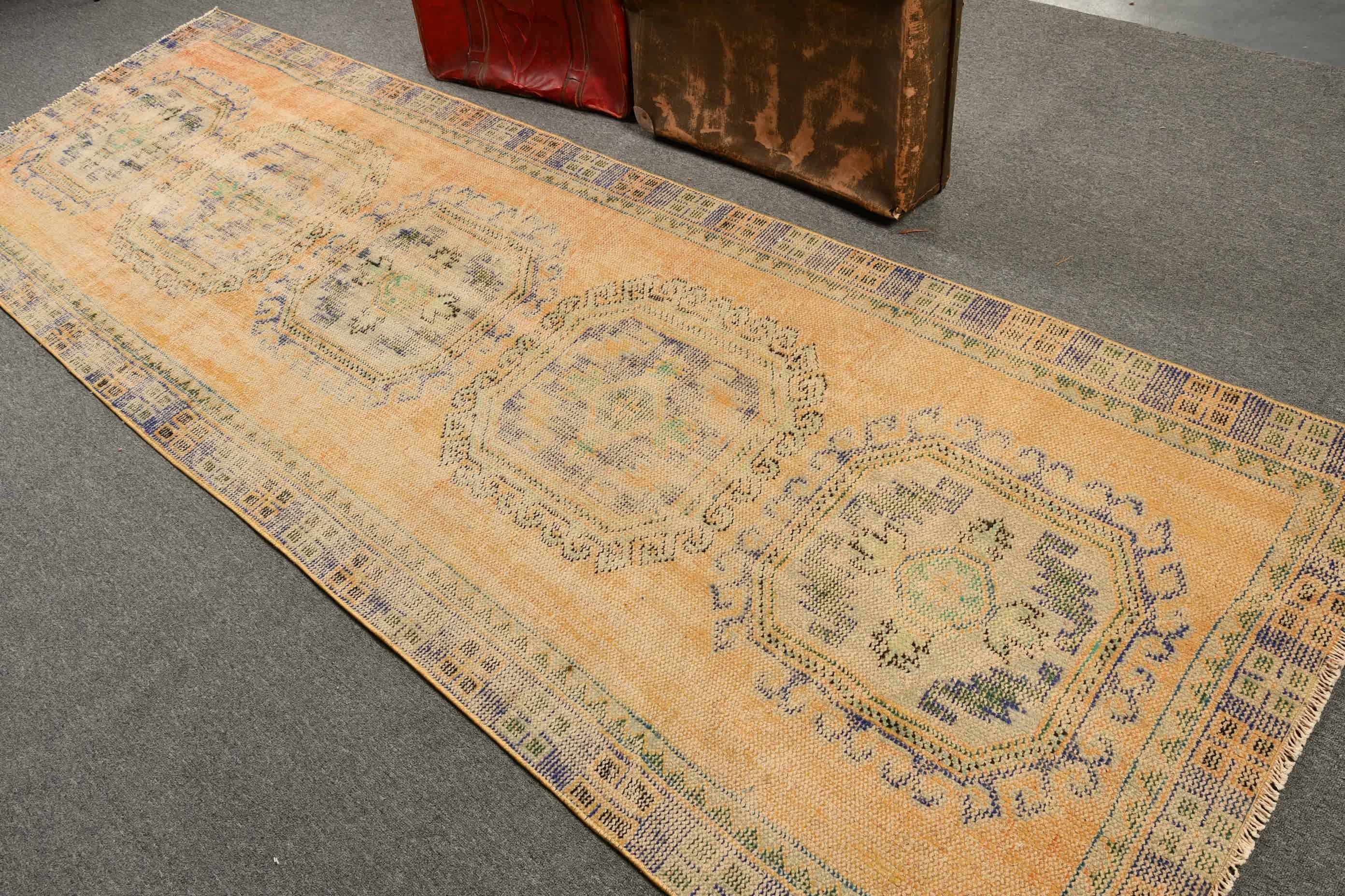 Oushak Rug, Vintage Rugs, 3.6x10.7 ft Runner Rug, Flatweave Rugs, Floor Rug, Yellow Moroccan Rug, Hallway Rugs, Turkish Rugs, Corridor Rug