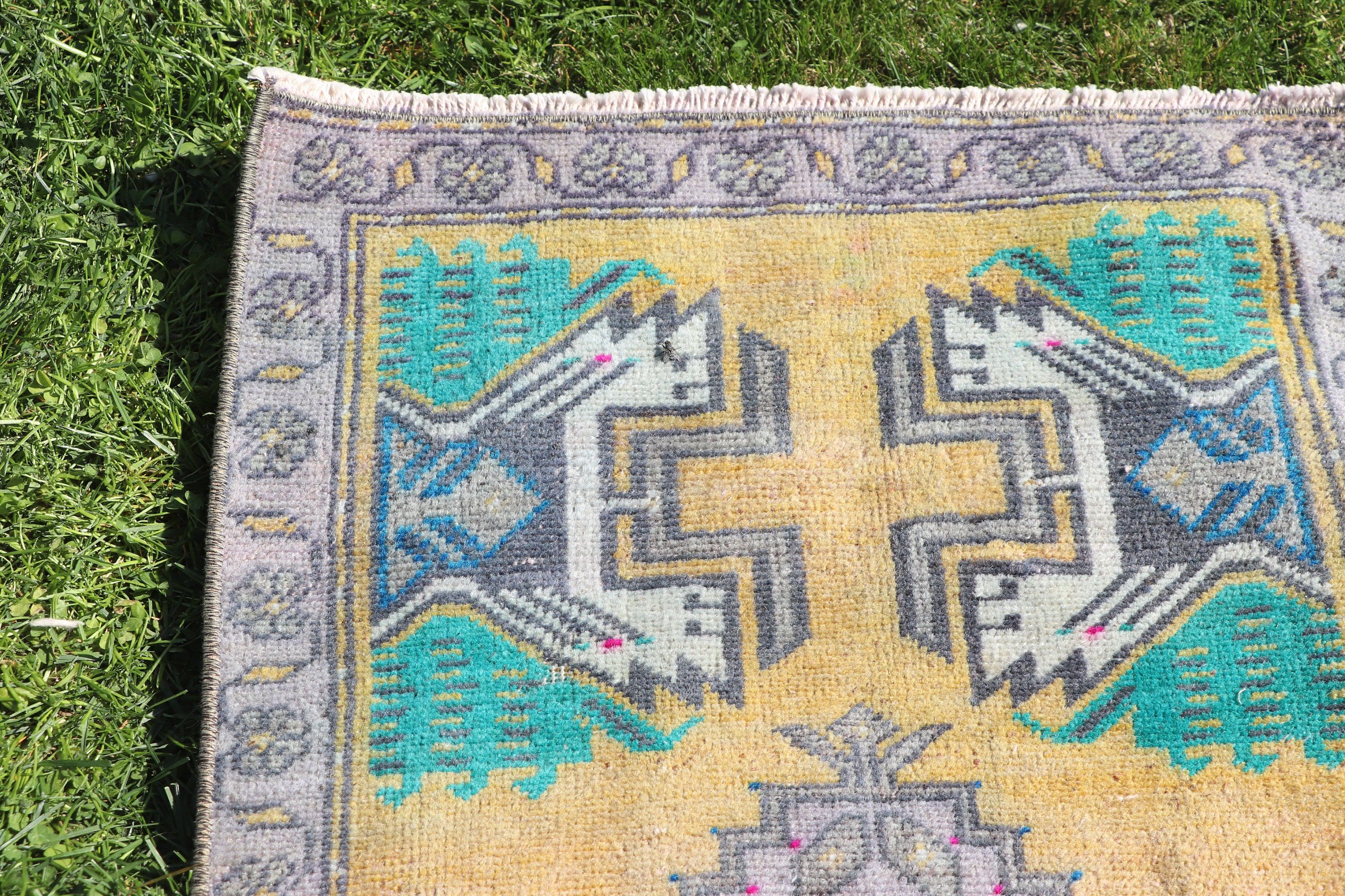 Vintage Rug, Turkey Rug, Yellow  1.6x3.4 ft Small Rugs, Nursery Rug, Anatolian Rug, Turkish Rug, Neutral Rugs, Door Mat Rug