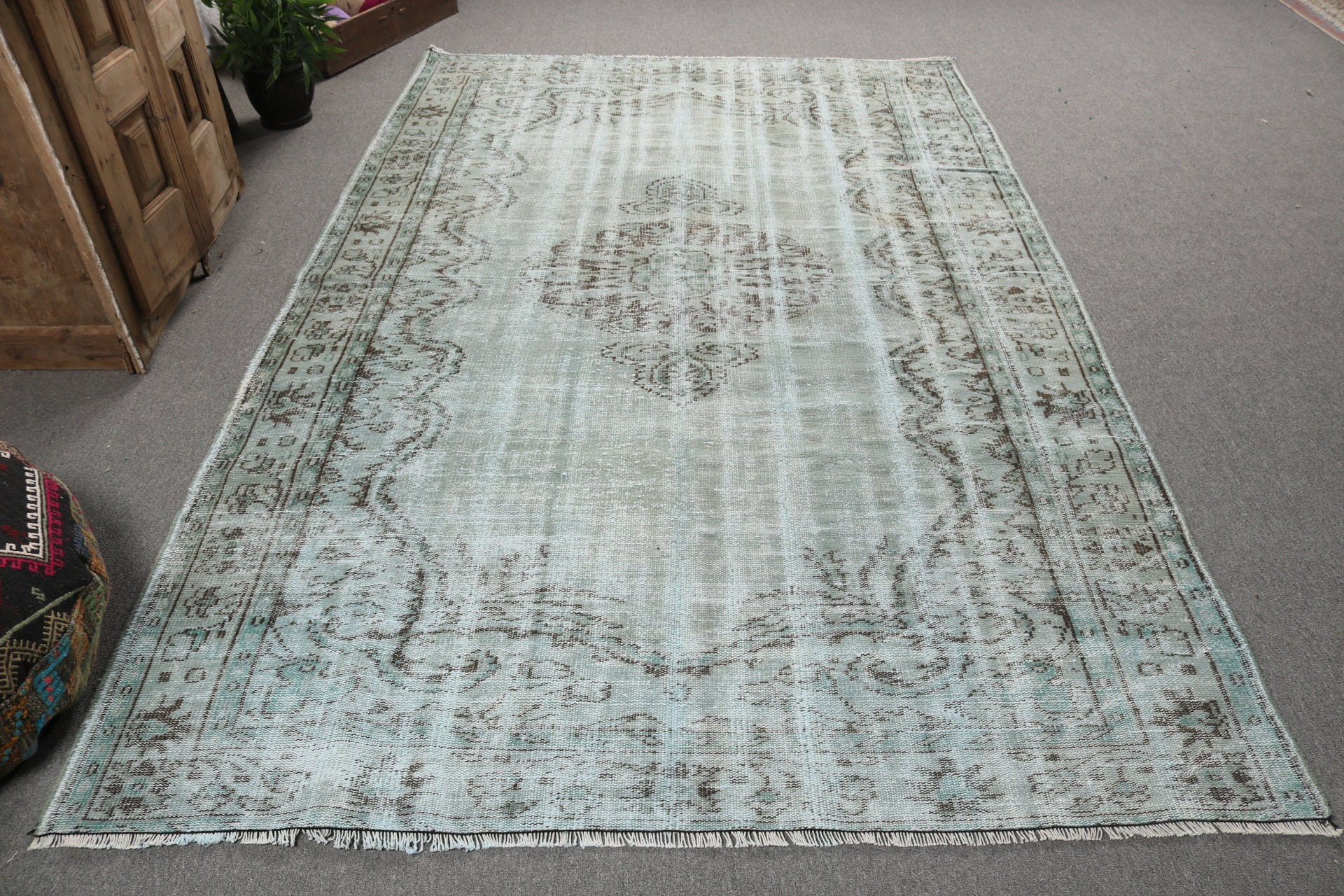 Green Handwoven Rug, Large Boho Rug, Geometric Rug, Tribal Rug, Vintage Rug, Turkish Rug, Moroccan Rug, Bedroom Rugs, 5.9x9.4 ft Large Rugs