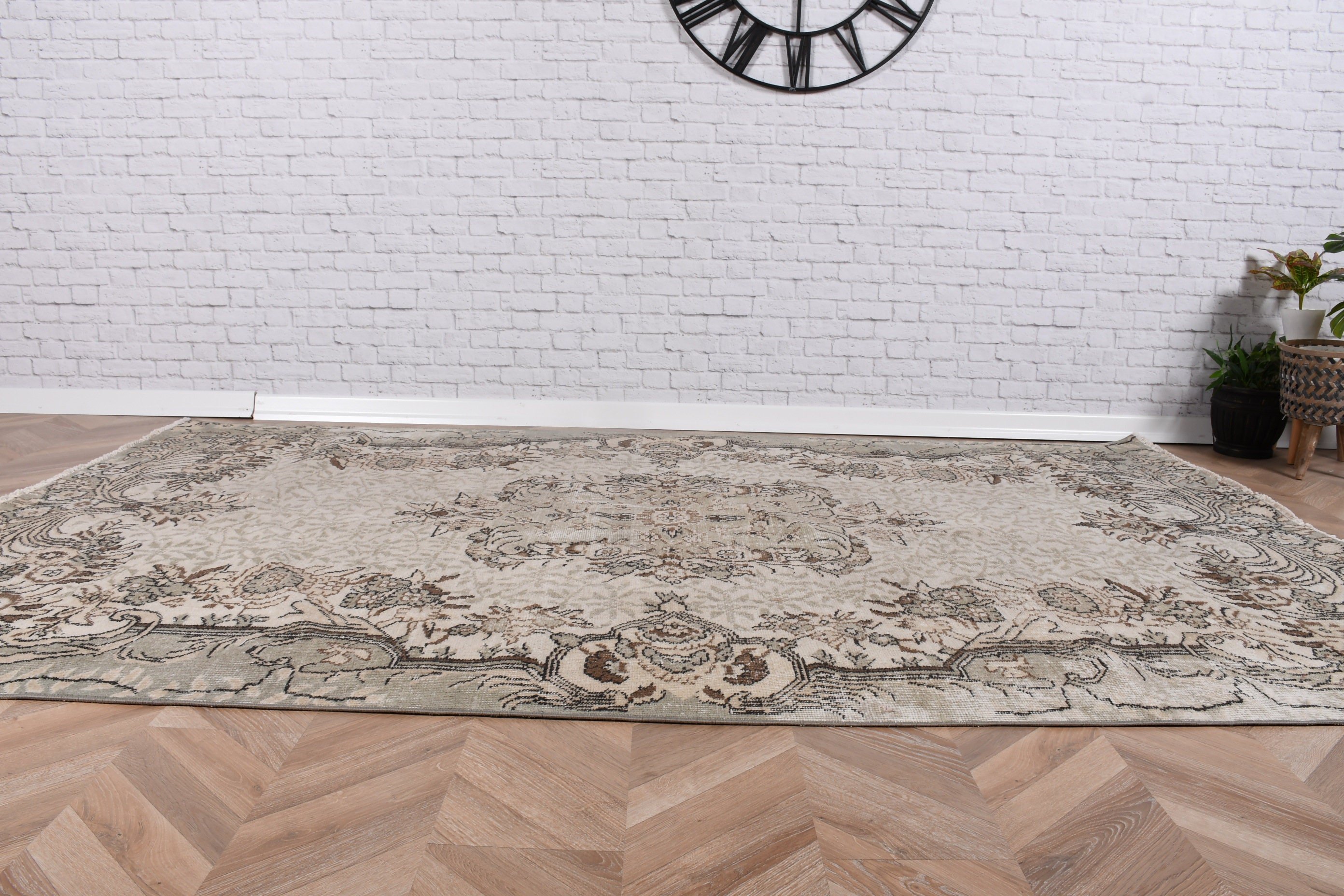 Türk Halısı, Büyük Boho Halıları, Vintage Halılar, Yeşil Boho Halıları, Yemek Odası Halıları, Modern Halılar, 5.4x8.9 ft Büyük Halılar