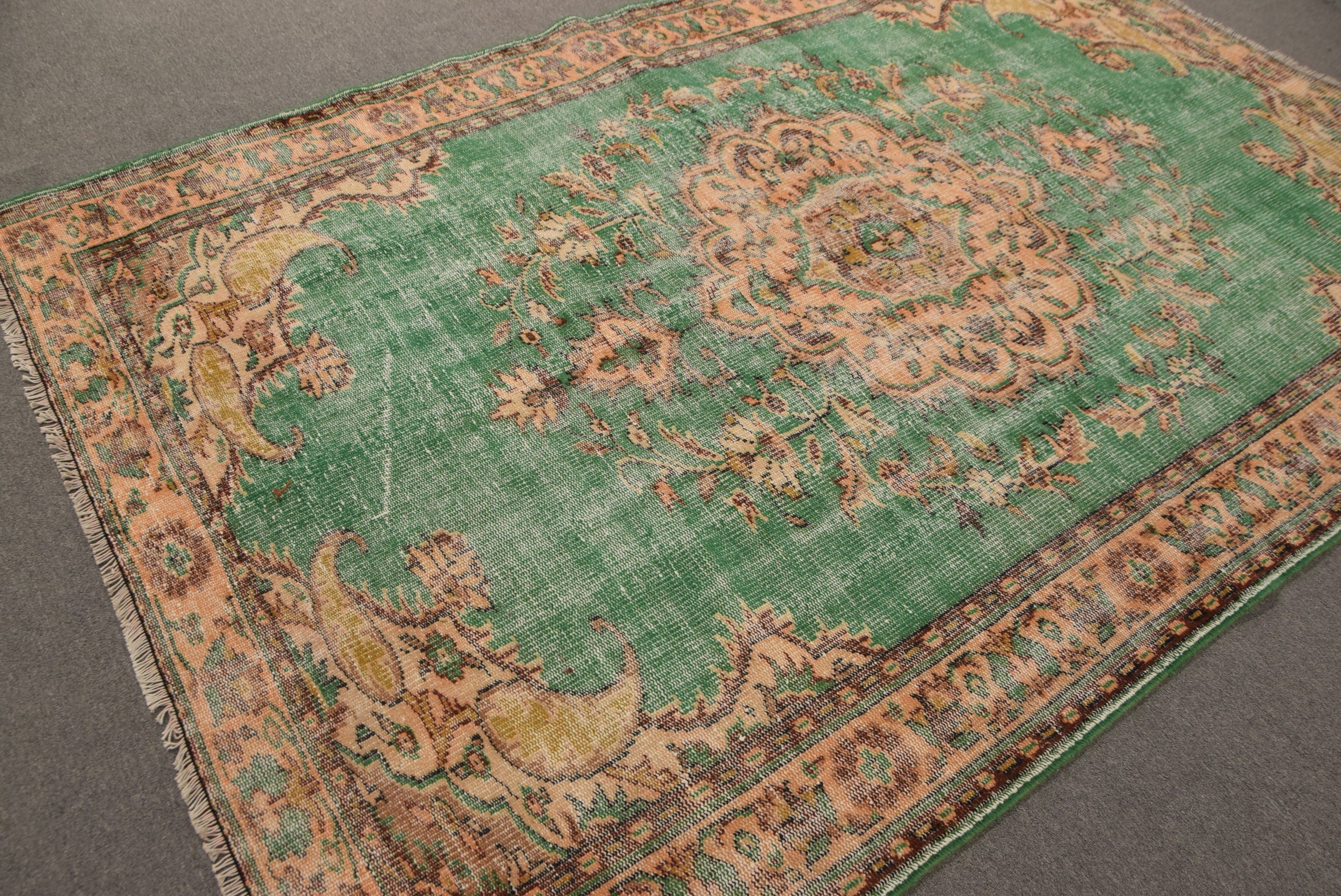 Wool Rug, Vintage Rug, Dining Room Rugs, Green Floor Rugs, Art Rugs, Rugs for Bedroom, Turkish Rug, 6.2x9.6 ft Large Rugs, Bedroom Rug