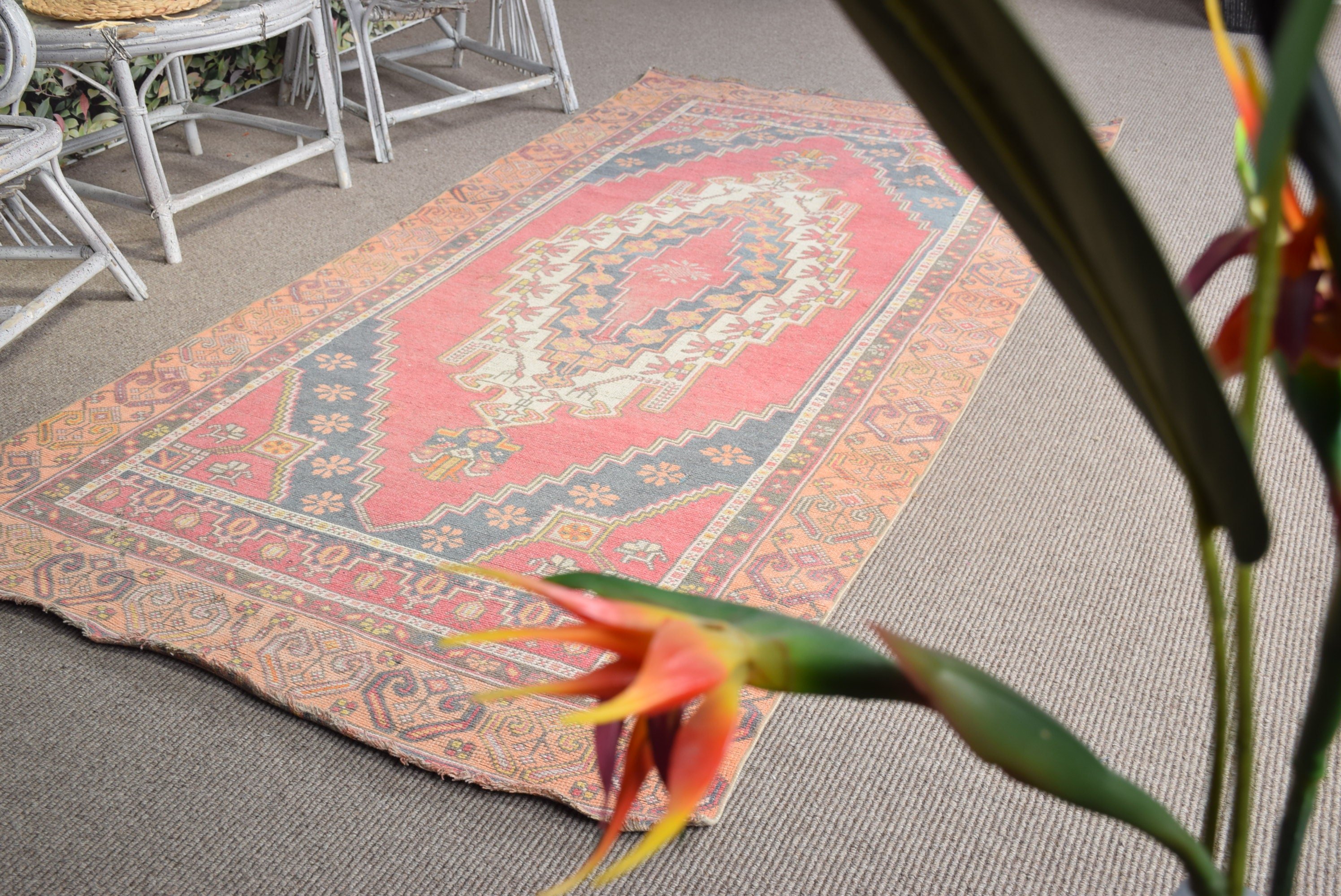 Oushak Rug, Turkish Rugs, Red  4x7.8 ft Area Rug, Kitchen Rugs, Dining Room Rug, Rugs for Floor, Bedroom Rug, Vintage Rug