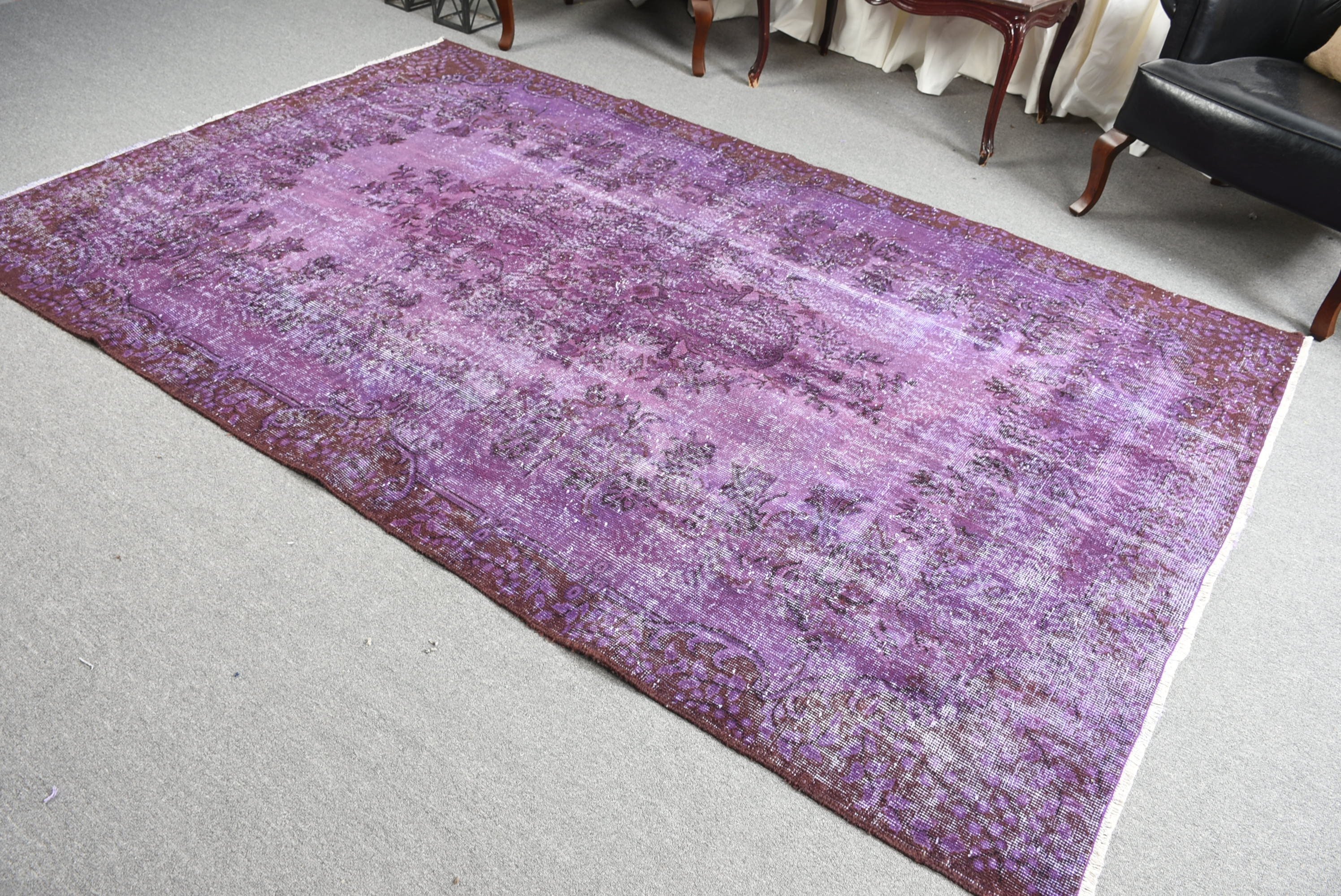 Purple Kitchen Rugs, Rugs for Salon, Antique Rug, Vintage Rug, Turkish Rug, Dining Room Rugs, Salon Rug, 5.8x9.1 ft Large Rug, Bedroom Rug