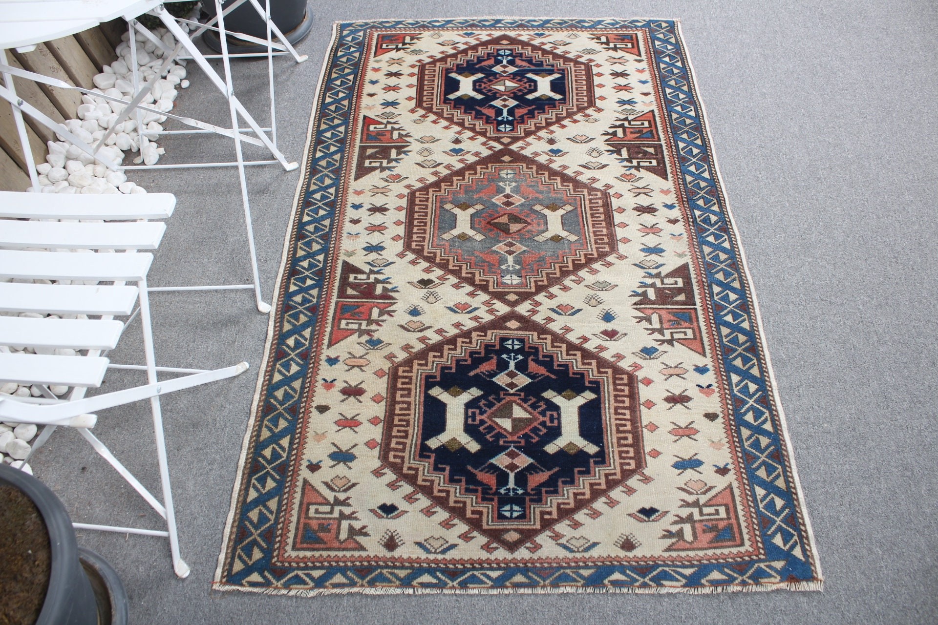 Blue Home Decor Rug, Kitchen Rug, Antique Rug, Bedroom Rug, Vintage Rug, Floor Rug, 3.3x5.4 ft Accent Rug, Rugs for Nursery, Turkish Rugs