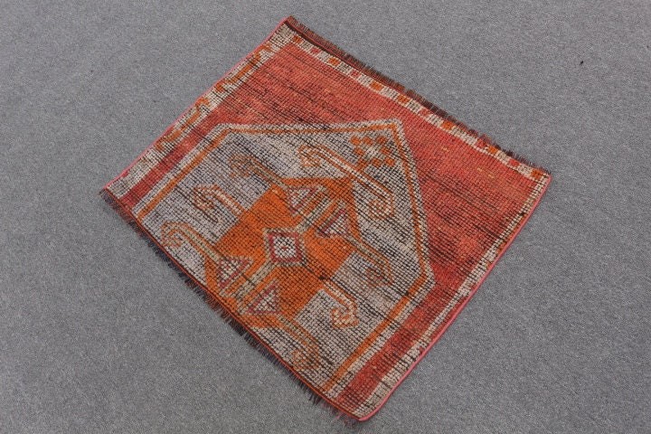 Orange  3x2.3 ft Small Rugs, Kitchen Rug, Turkish Rug, Natural Rugs, Entry Rug, Nursery Rugs, Old Rug, Vintage Rugs, Cool Rug