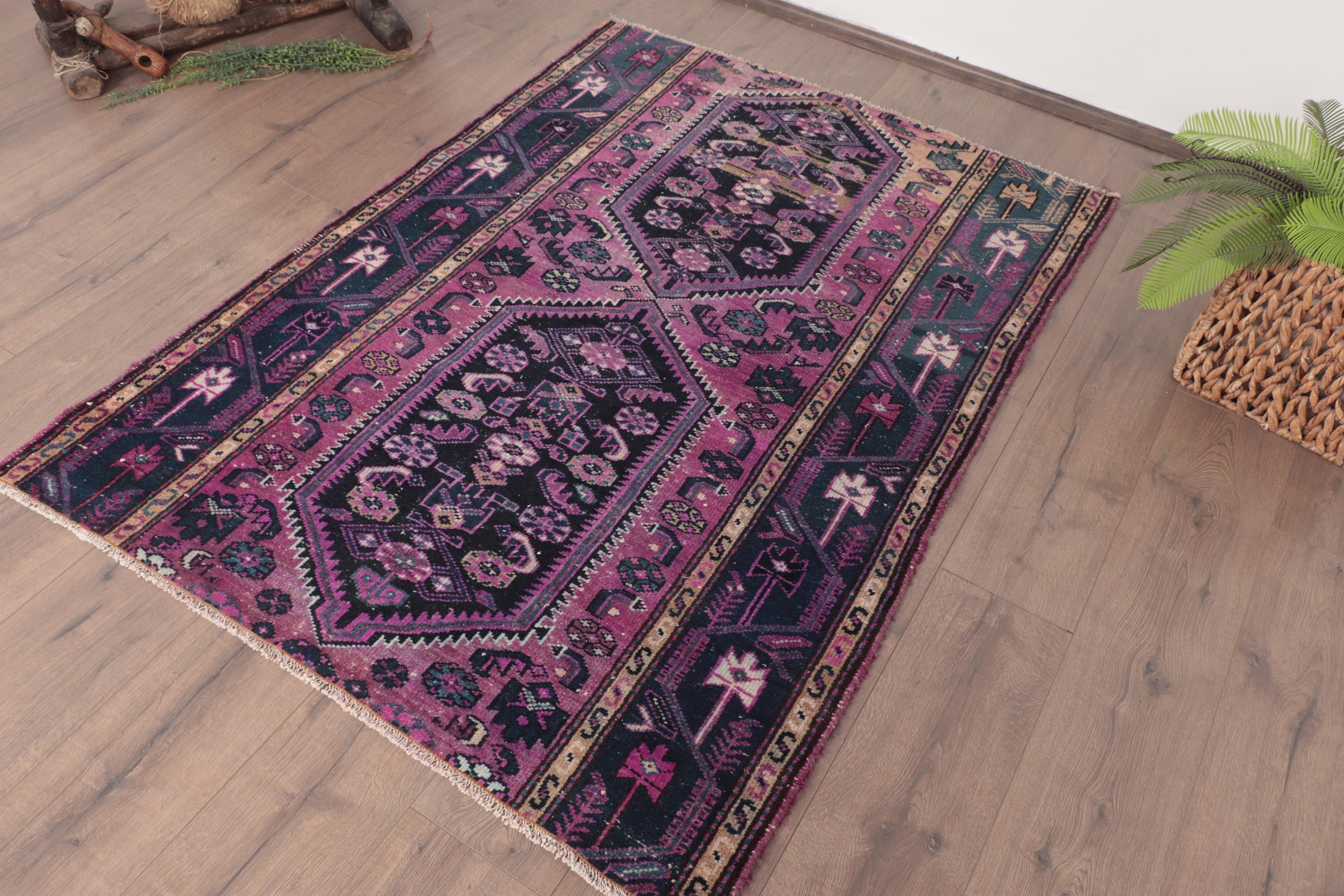 Anatolian Rugs, Purple Oriental Rugs, Kitchen Rugs, Modern Rug, Luxury Rug, Vintage Rugs, 3.8x5.2 ft Accent Rug, Turkish Rugs, Nursery Rugs