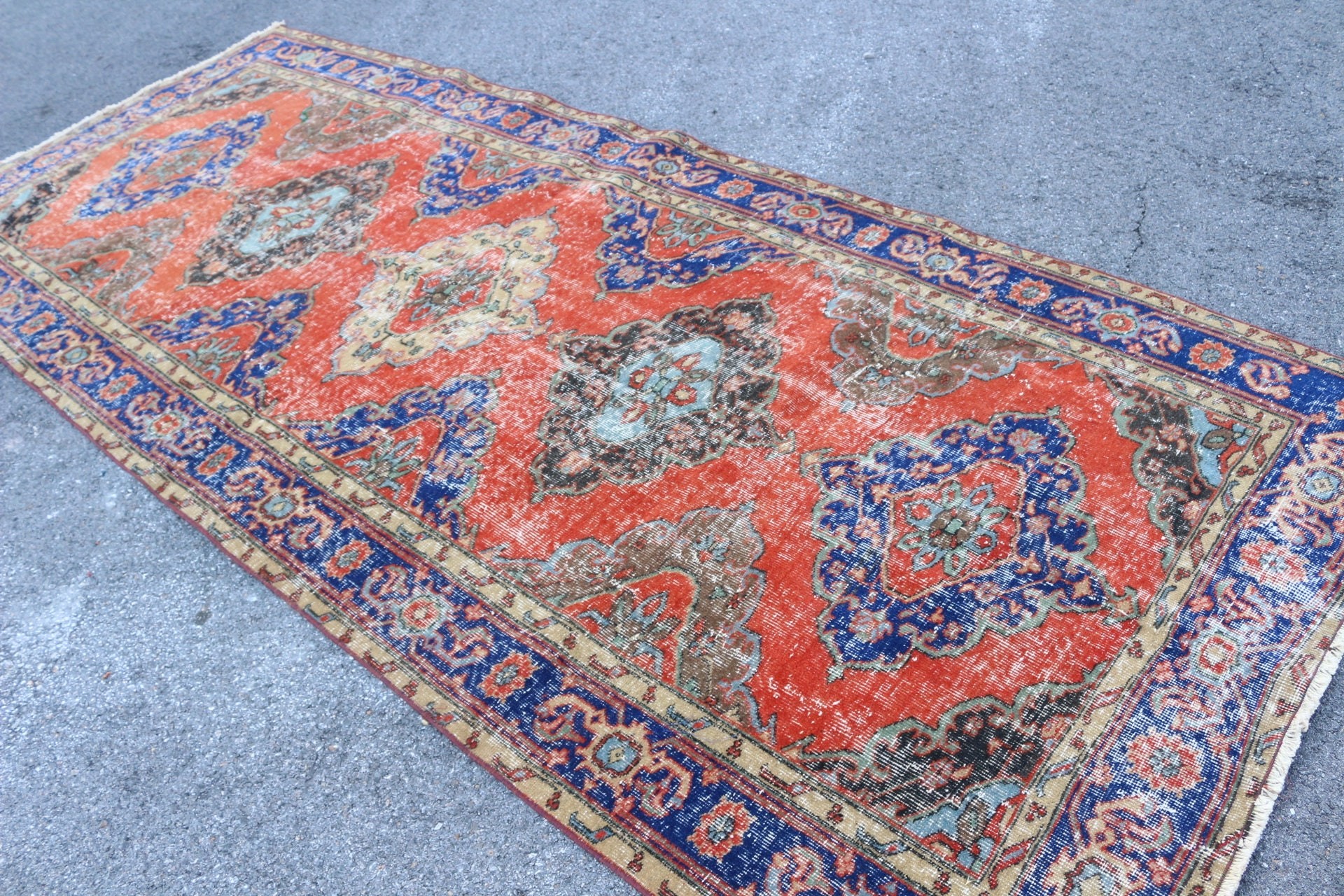 Vintage Rug, Home Decor Rug, Red Kitchen Rugs, Pastel Rugs, Oriental Rugs, 4.7x11.4 ft Large Rug, Living Room Rug, Salon Rug, Turkish Rugs