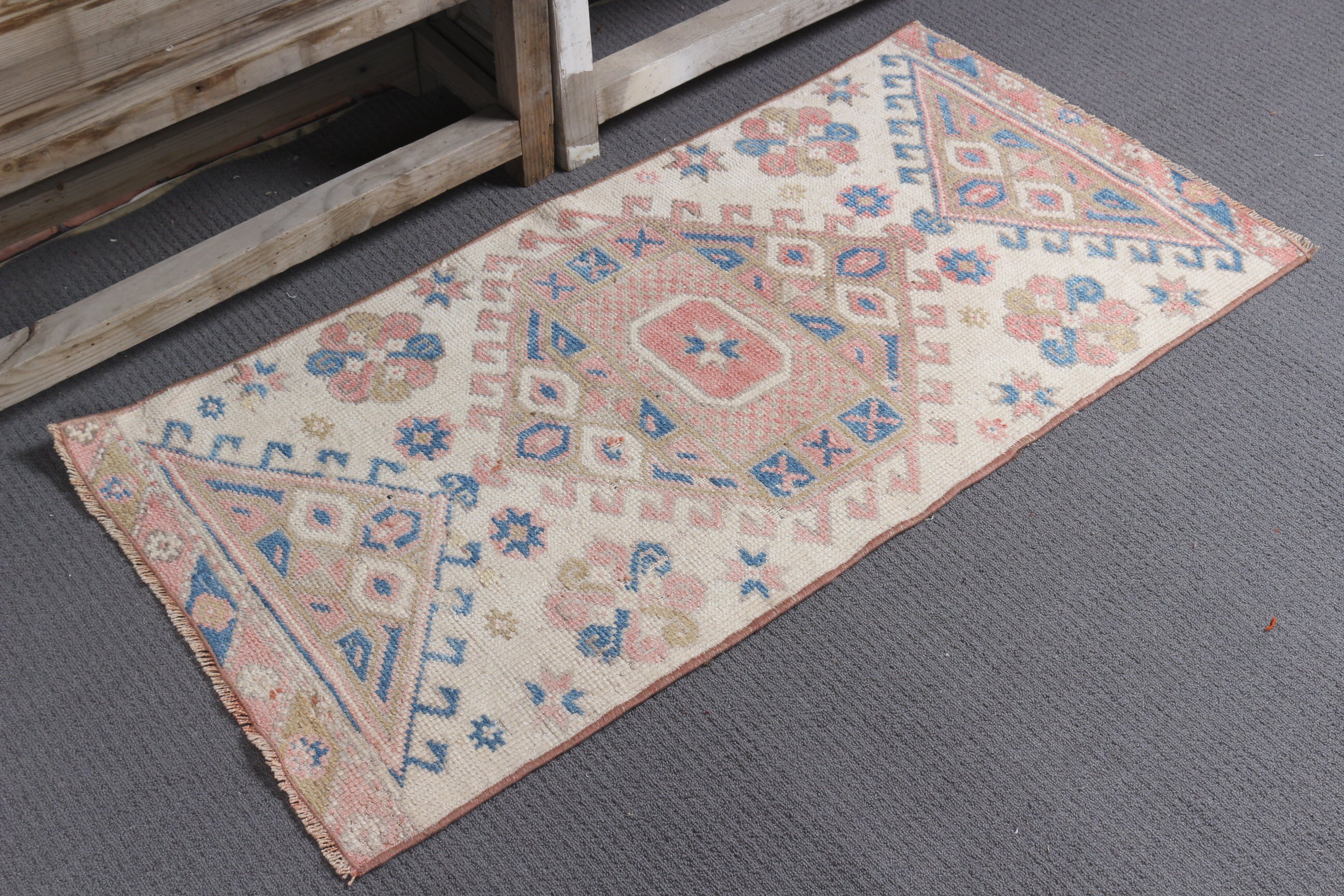 Car Mat Rugs, Turkish Rugs, Anatolian Rug, Hand Knotted Rug, Beige Oushak Rug, Antique Rug, Door Mat Rug, 1.9x3.6 ft Small Rug, Vintage Rug