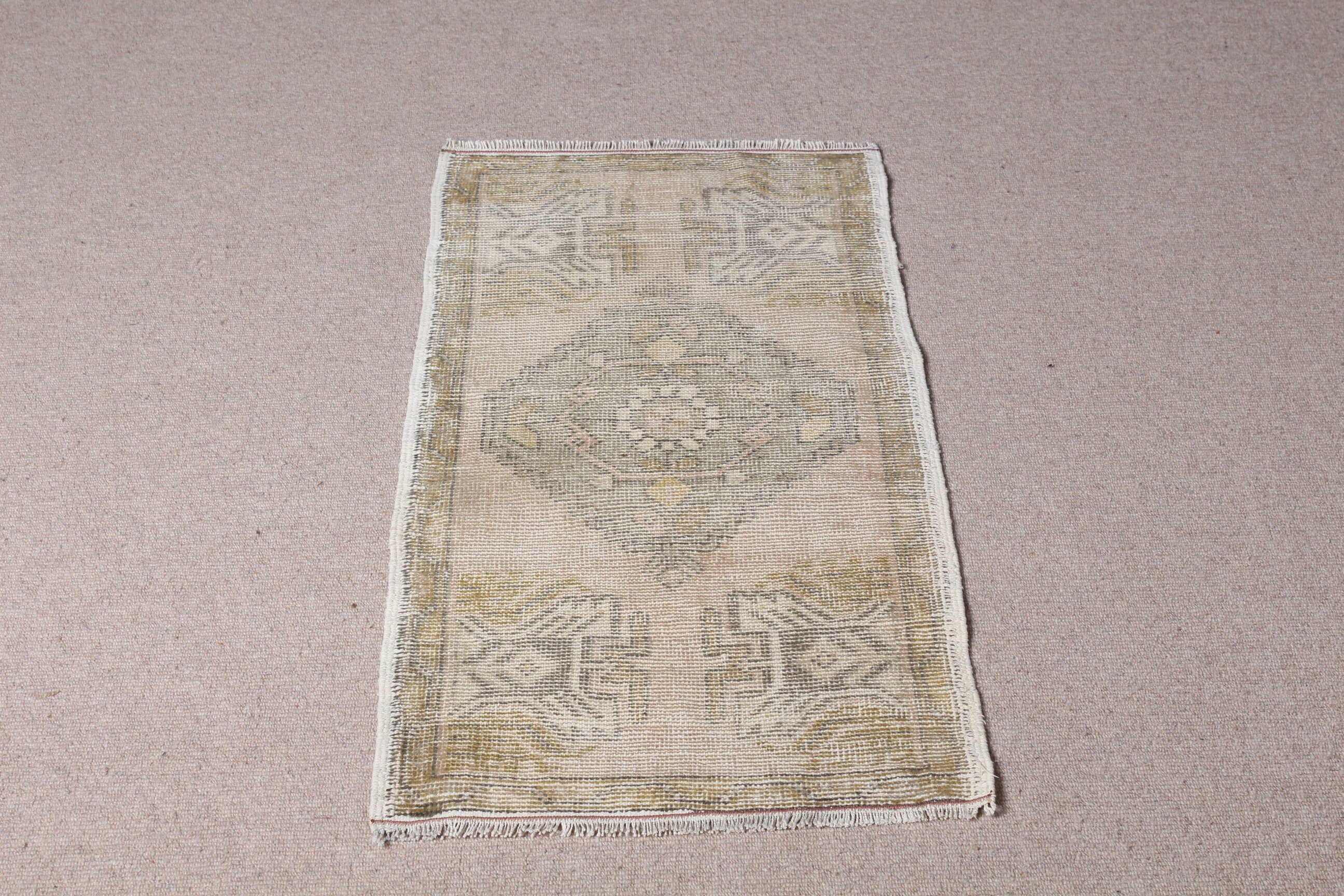 Antika Halı, Bej Oushak Halı, Türk Halısı, Fas Halıları, Duvara Asılı Halı, 1.6x3.1 ft Küçük Halı, Vintage Halı, Banyo Halıları, Mutfak Halısı