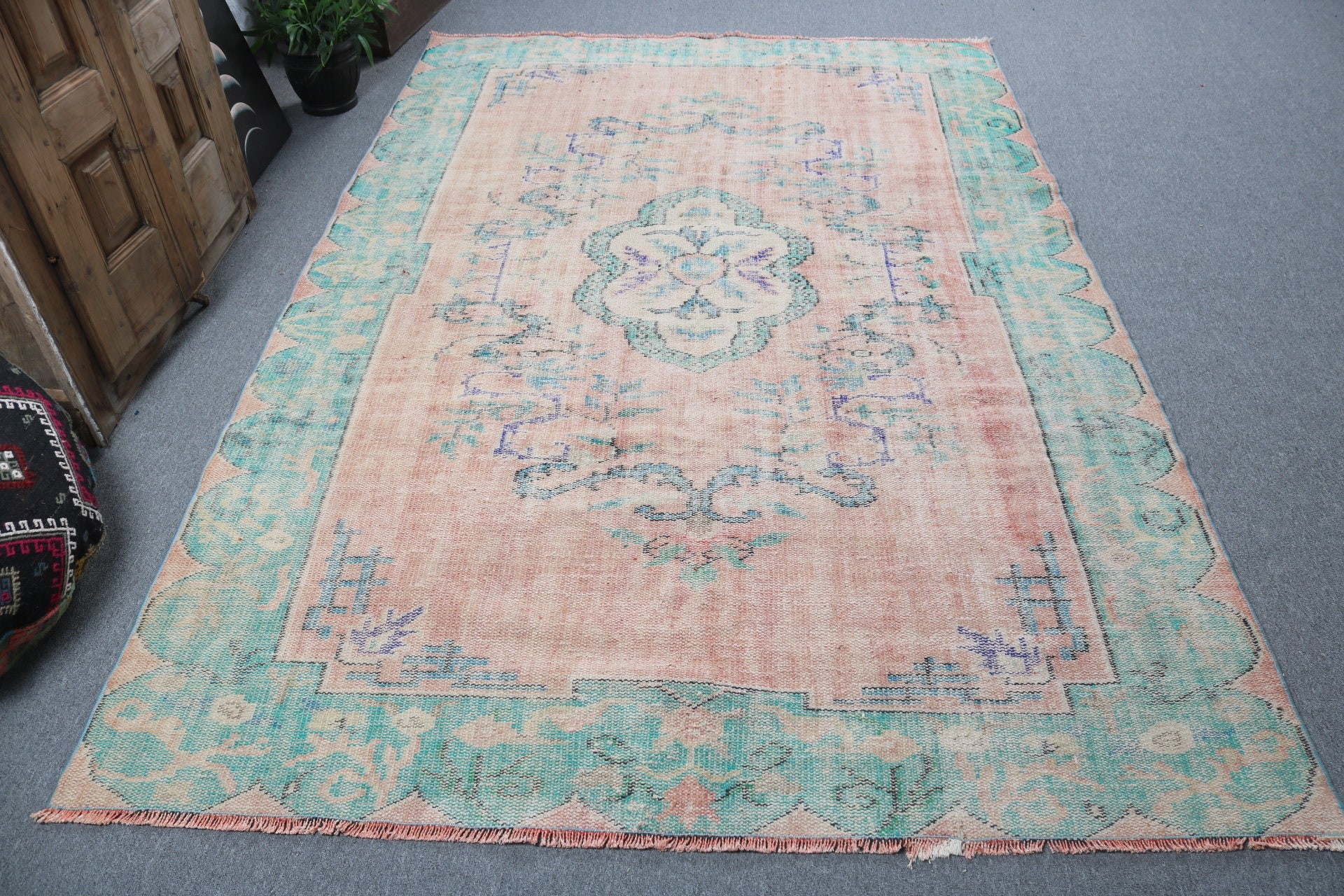 Oryantal Halı, Vintage Halı, Türk Halıları, Büyük Vintage Halılar, 5.7x8.7 ft Büyük Halı, Antika Halı, Büyük Boho Halı, Turuncu El Dokuma Halılar