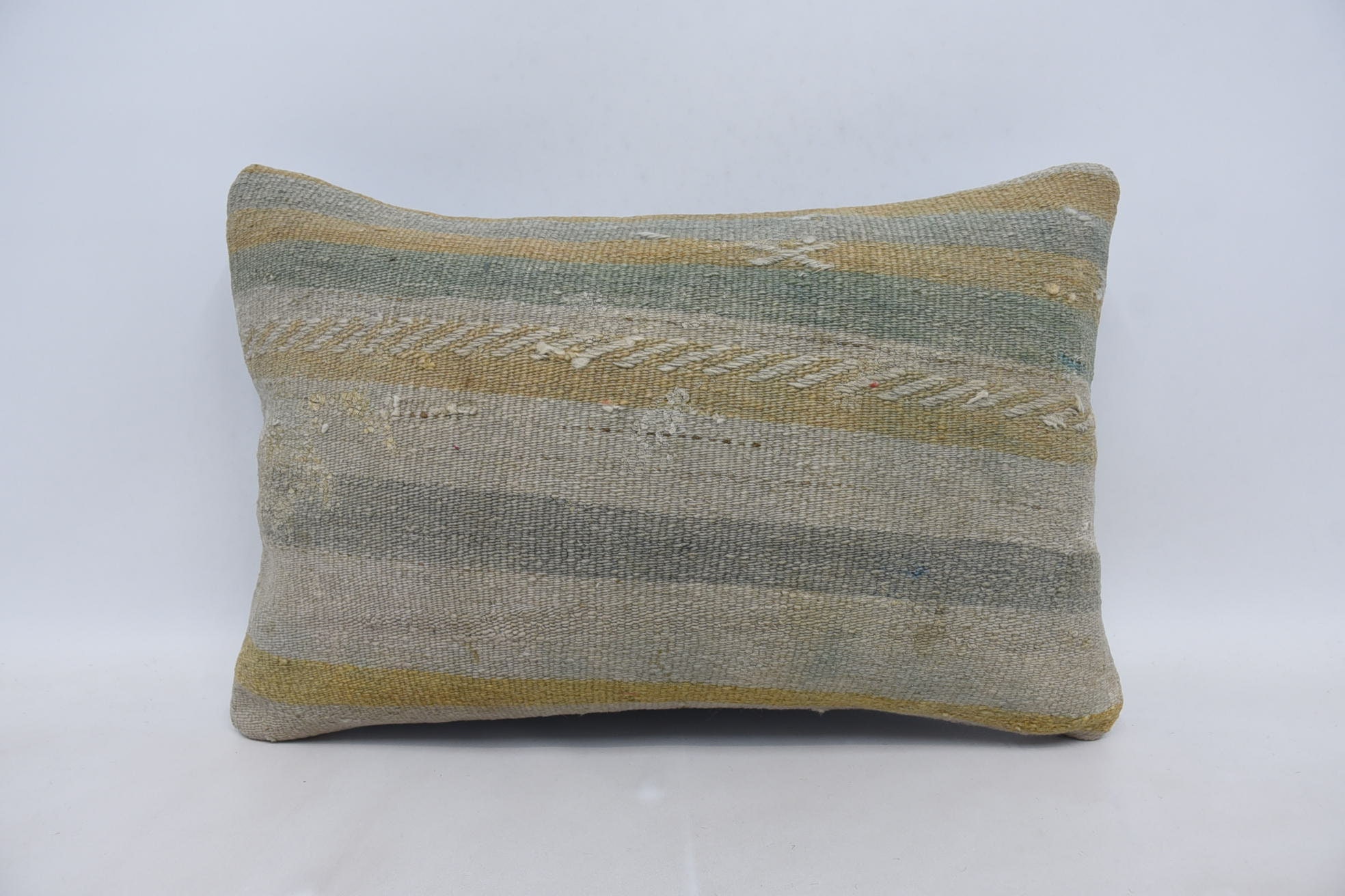 Handmade Kilim Cushion, 16"x24" Green Pillow, Home Decor Pillow, Interior Designer Pillow, Aztec Pillow Case