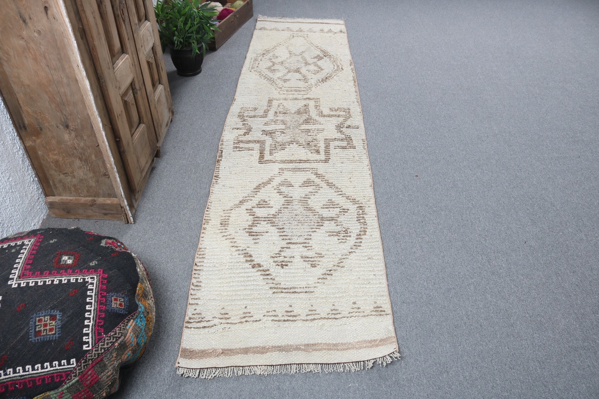 Stair Rug, 2.3x9.7 ft Runner Rug, Geometric Rugs, Turkish Rug, Exotic Rugs, Floor Rugs, Rugs for Stair, Beige Oriental Rugs, Vintage Rug