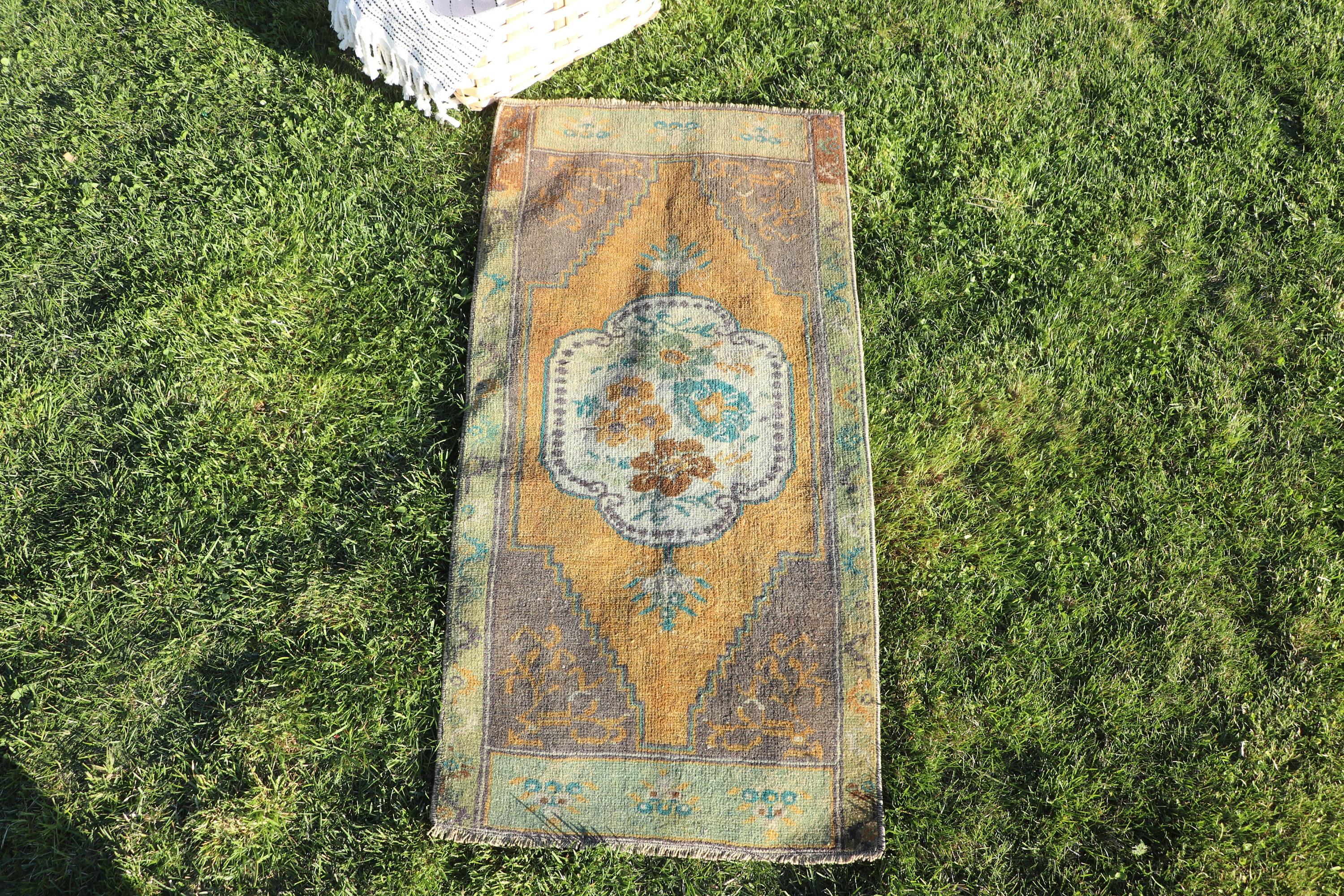 Vintage Halılar, Yer Halıları, Küçük Boho Halı, Türk Halıları, Oushak Halıları, 1,5x3,3 ft Küçük Halılar, Banyo Halıları, Sarı Düz ​​Dokuma Halı, El Dokuma Halı