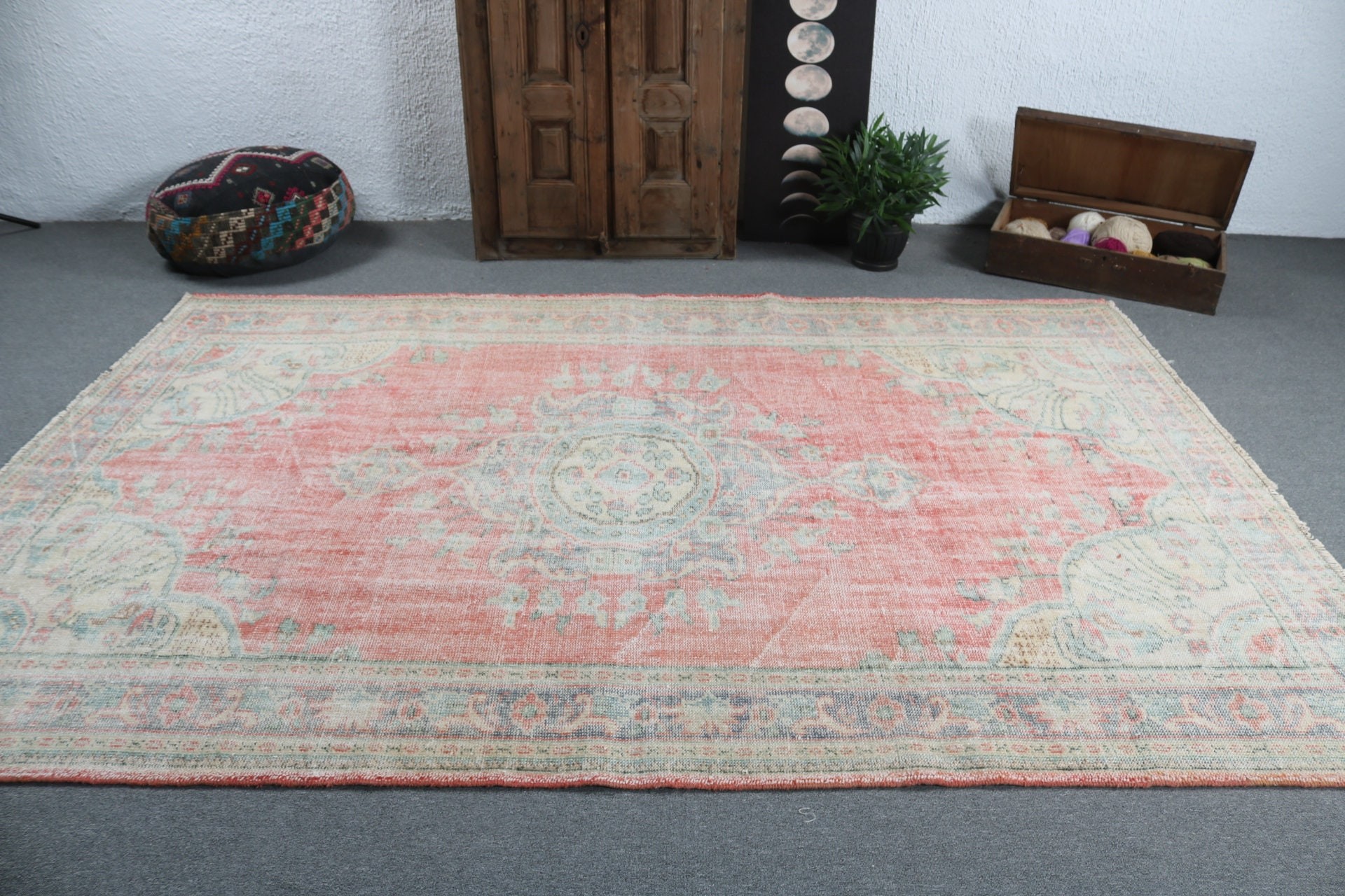 Lüks Halılar, Kırmızı Oryantal Halı, Türk Halısı, Etnik Halı, Oryantal Halı, Vintage Halı, 6.4x9.9 ft Büyük Halılar, Büyük Oushak Halıları, Yatak Odası Halısı