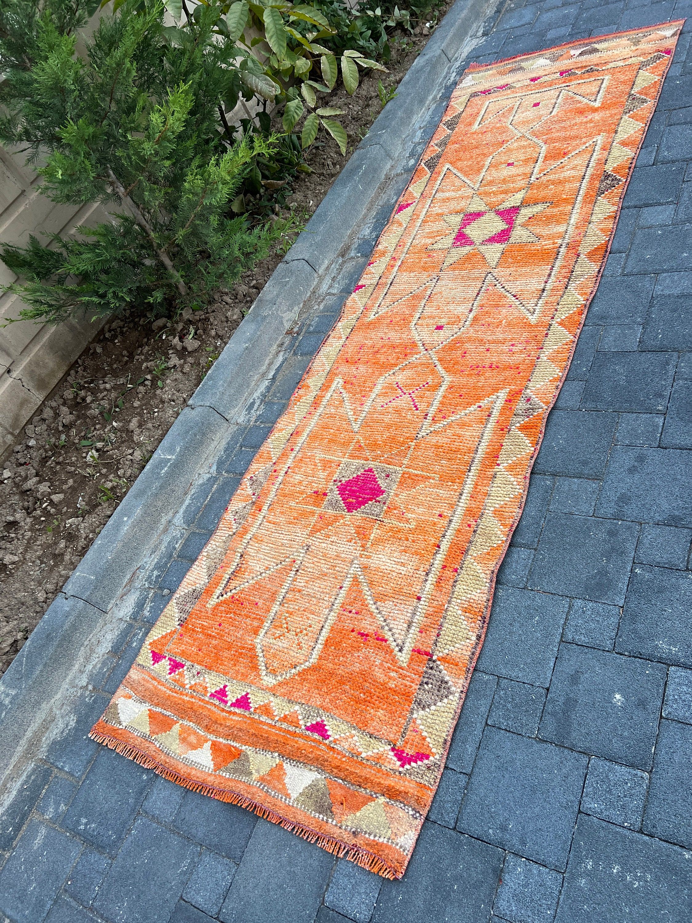 Wool Runner Rug Rugs, 2.9x10 ft Runner Rug, Anatolian Rug, Floor Rugs, Orange Kitchen Rug, Vintage Rugs, Rugs for Stair, Turkish Rug