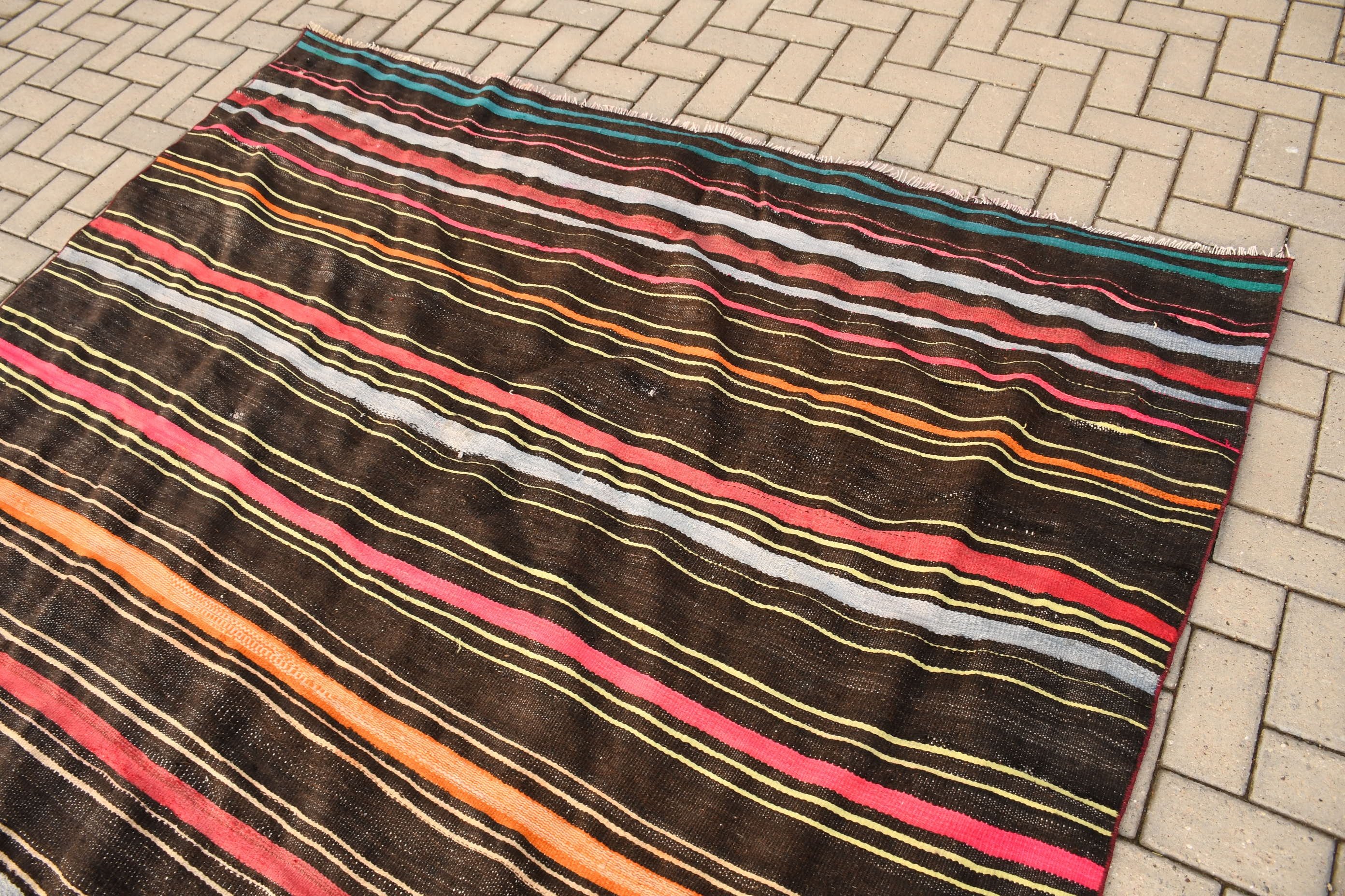 Kilim, Yer Halıları, Oushak Halı, Boho Halı, Siyah Havalı Halılar, Türk Halıları, Vintage Halılar, Yatak Odası Halısı, Oturma Odası Halıları, 6,9x8,8 ft Büyük Halılar