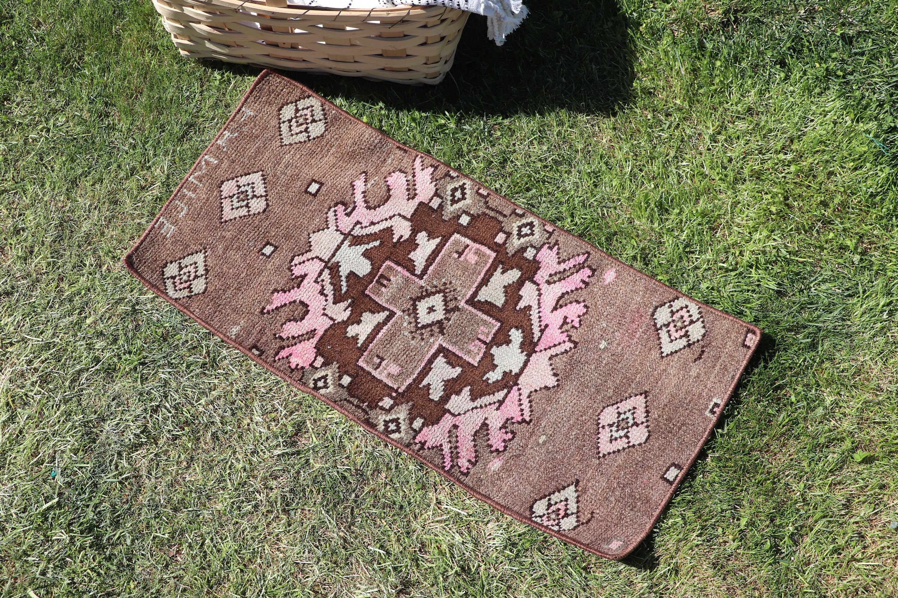 Antique Rug, Vintage Rugs, Brown Geometric Rugs, Handwoven Rugs, Kitchen Rugs, Aztec Rug, Bathroom Rug, 1x2.3 ft Small Rugs, Turkish Rug