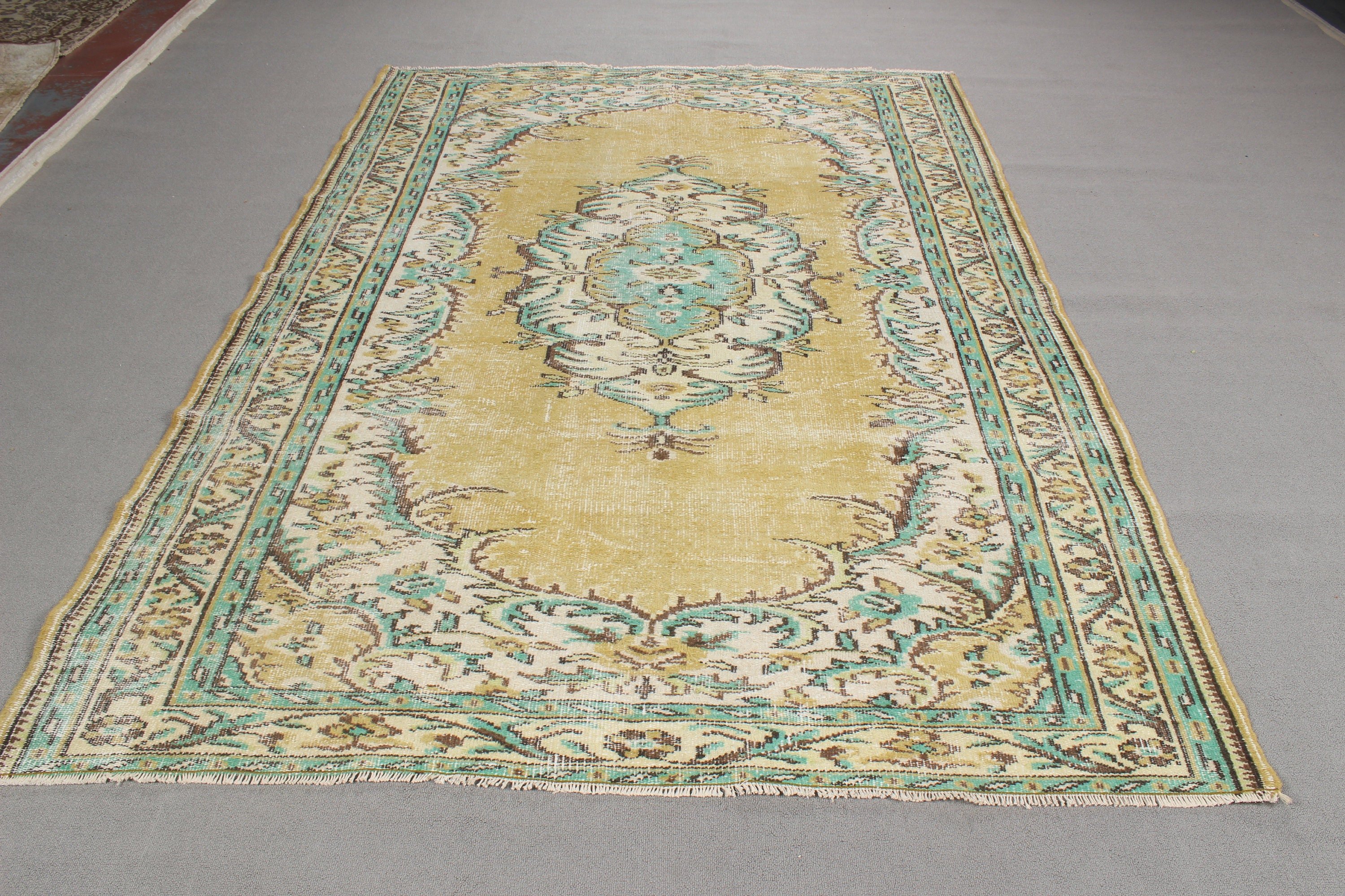 Oryantal Halı, Türk Halıları, 5,8x8,3 ft Büyük Halı, Oturma Odası Halıları, Yün Halı, Vintage Halı, Büyük Oushak Halı, Sarı Soğuk Halı, Organik Halı