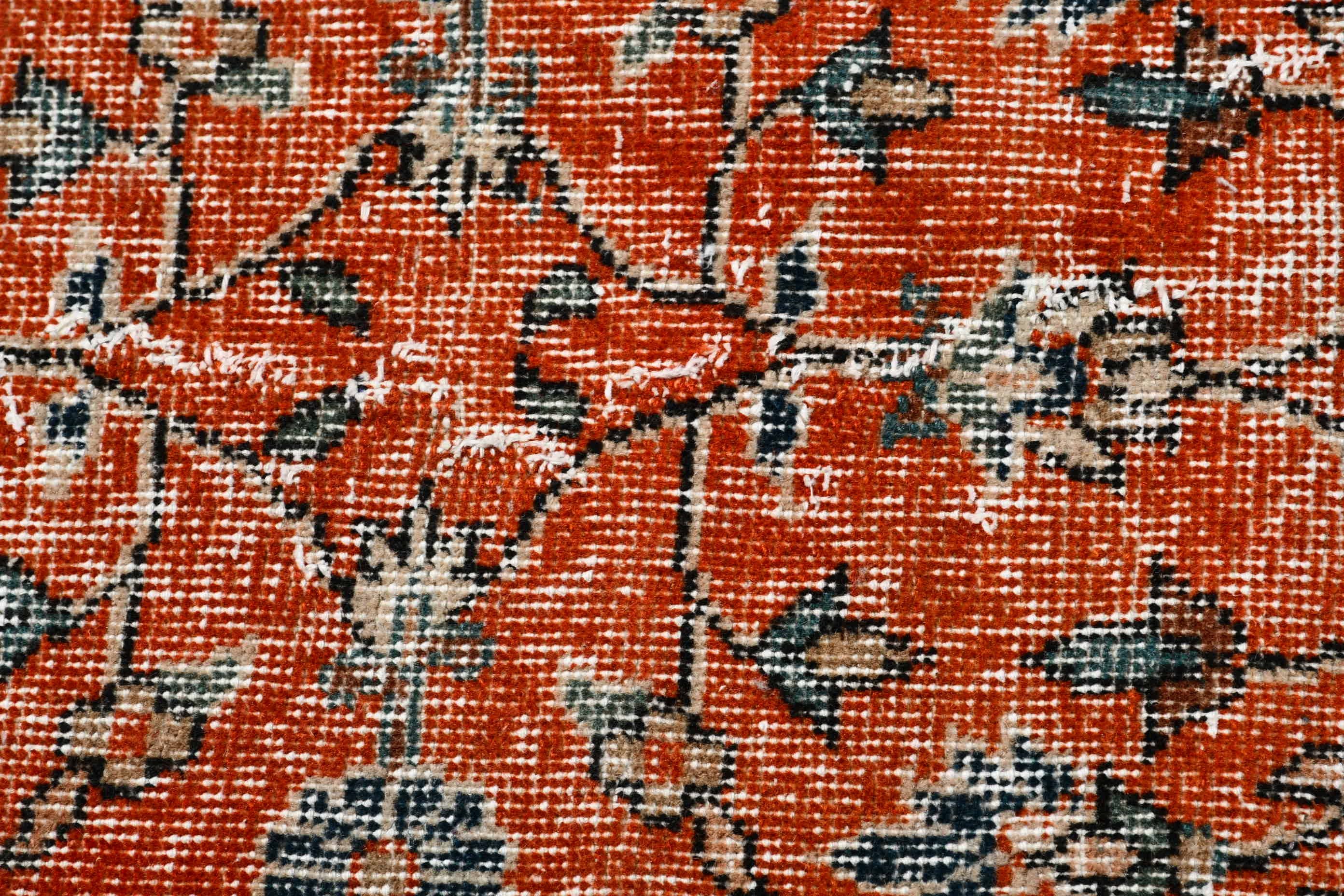 Living Room Rug, Orange Floor Rug, Rugs for Indoor, Turkish Rug, Vintage Rug, Indoor Rugs, Kitchen Rug, 3.7x6.7 ft Area Rug