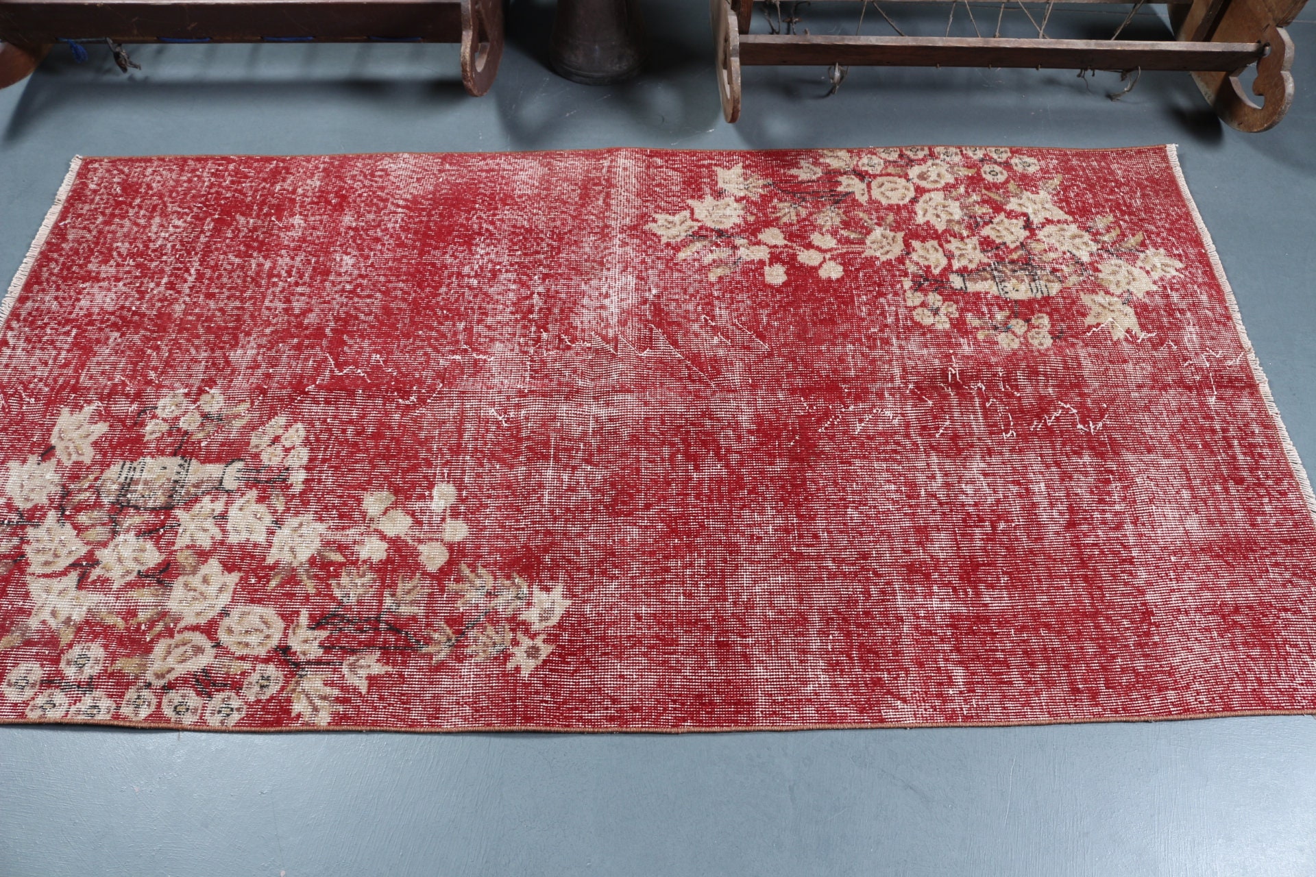 Red Oriental Rug, Rugs for Nursery, Turkish Rugs, Vintage Rug, 3.5x6.6 ft Accent Rug, Oushak Rug, Nursery Rug, Bedroom Rug, Wool Rug