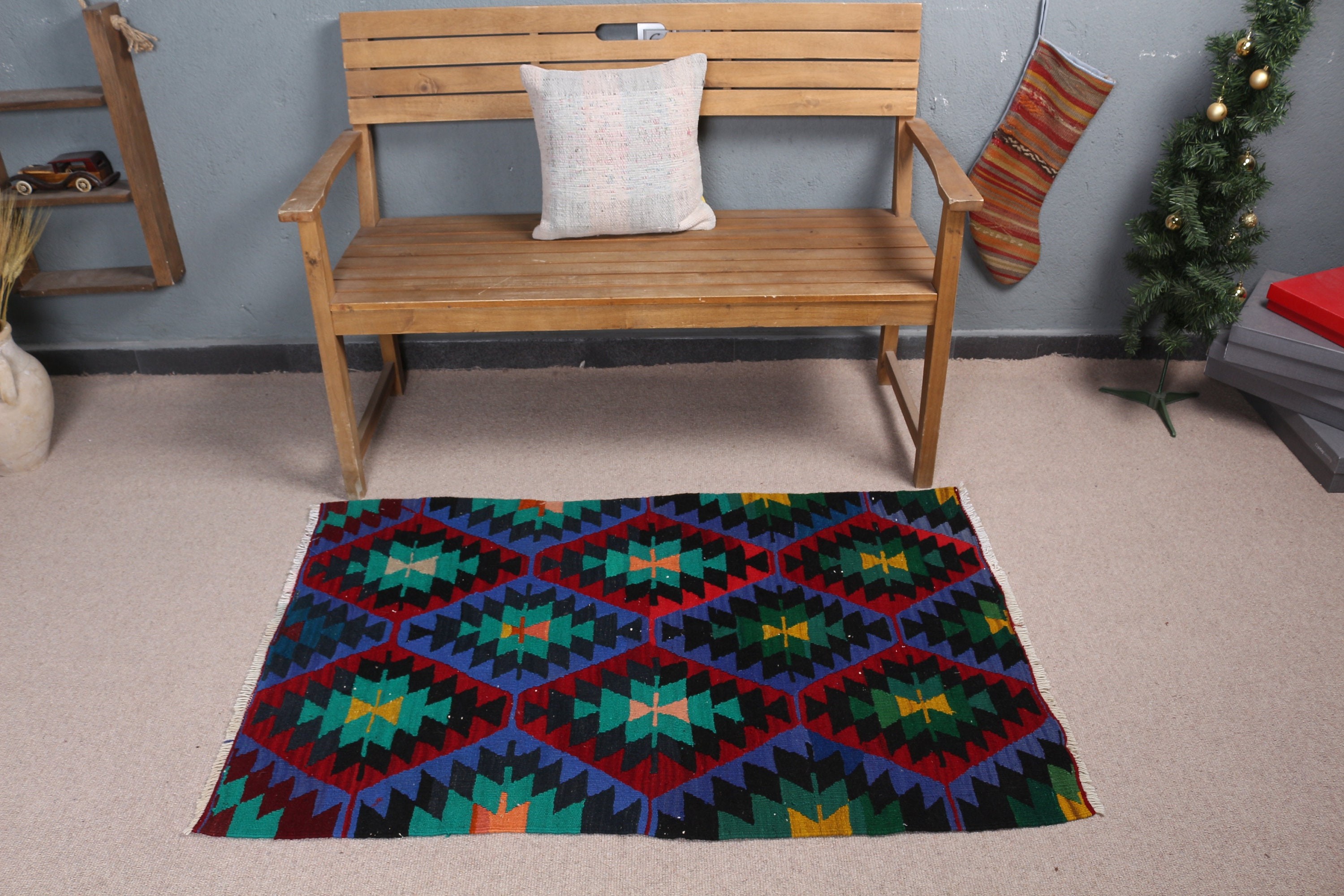 Banyo Halıları, Anadolu Halısı, Vintage Halılar, Yer Halısı, Türk Halısı, Kilim, Yeşil 2.8x3.7 ft Küçük Halı, Duvara Asılı Halılar