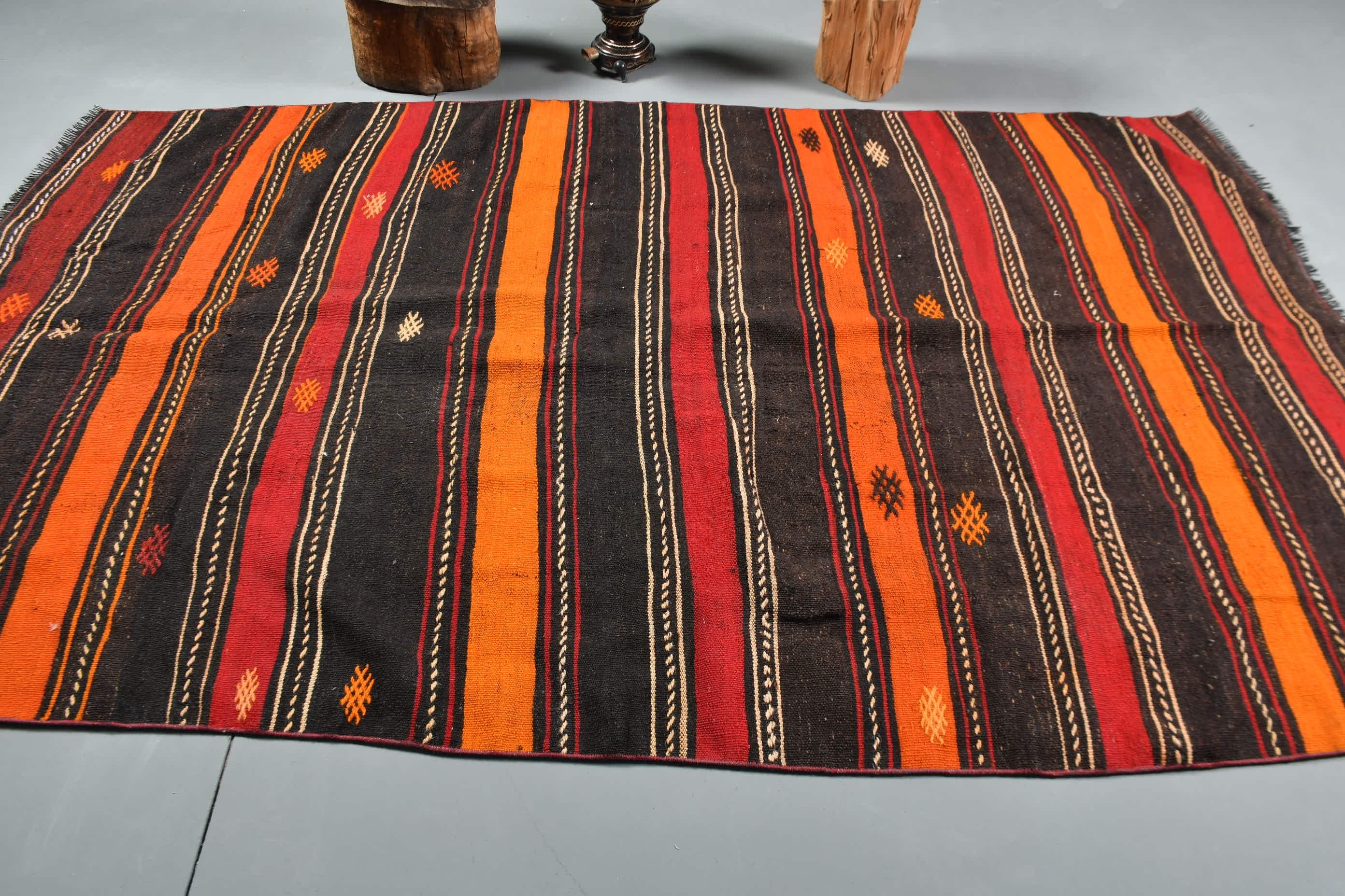 Salon Halıları, Vintage Halı, 5x9.2 ft Büyük Halı, Türk Halıları, Oturma Odası Halıları, Siyah Soğuk Halı, Salon Halısı, Soğuk Halı, Kilim, Yatak Odası Halısı